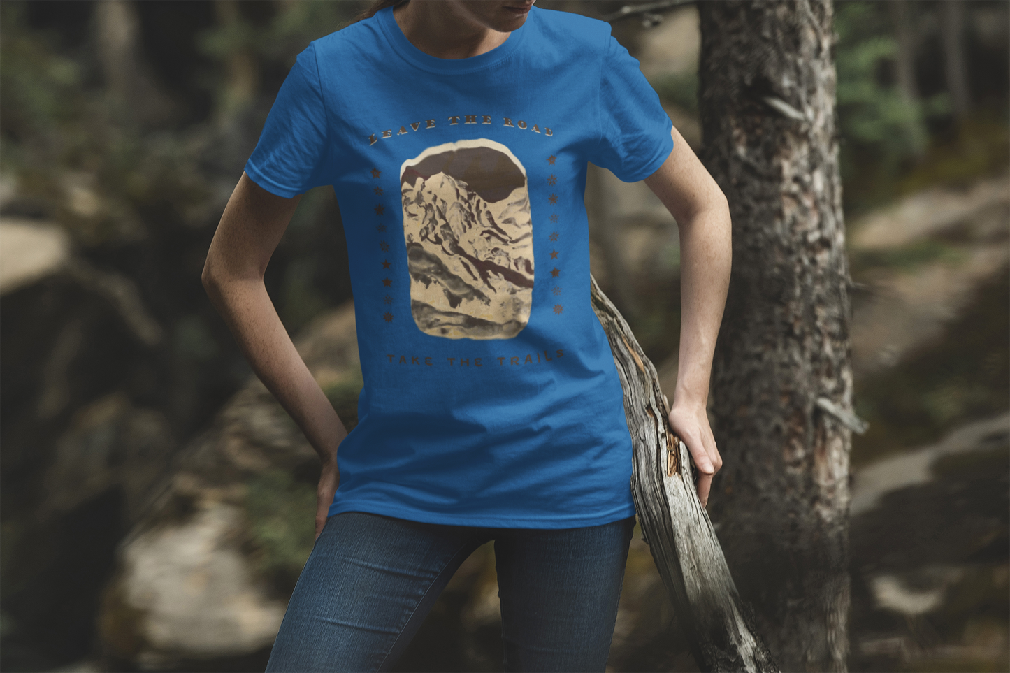 Leave the road take the trails T-Shirt – Dark Vintage Mountain Scene from Oil Painting
