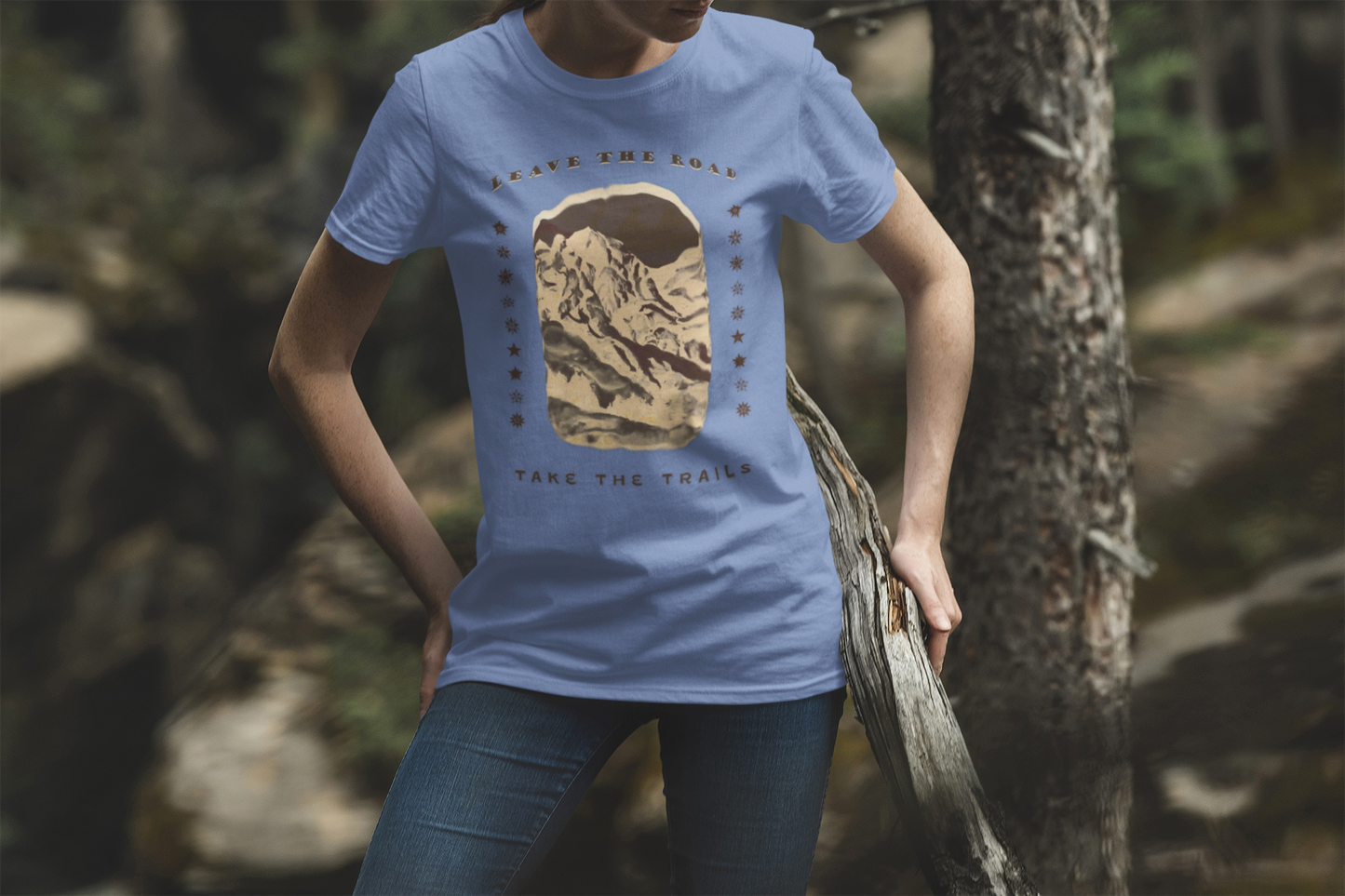 Leave the road take the trails T-Shirt – Dark Vintage Mountain Scene from Oil Painting