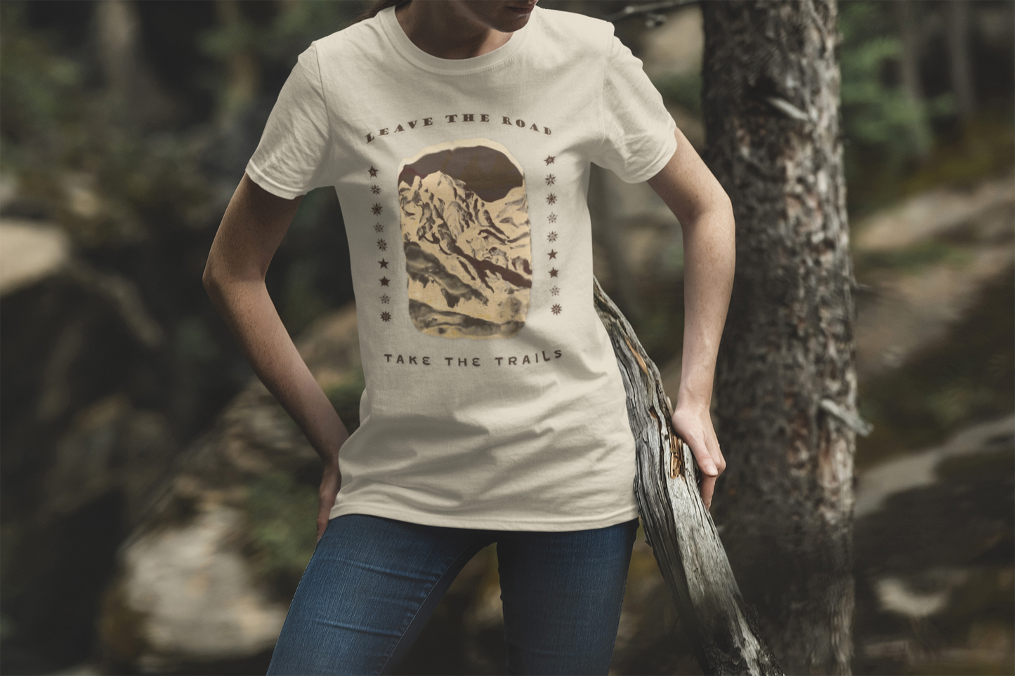 Leave the road take the trails T-Shirt – Dark Vintage Mountain Scene from Oil Painting