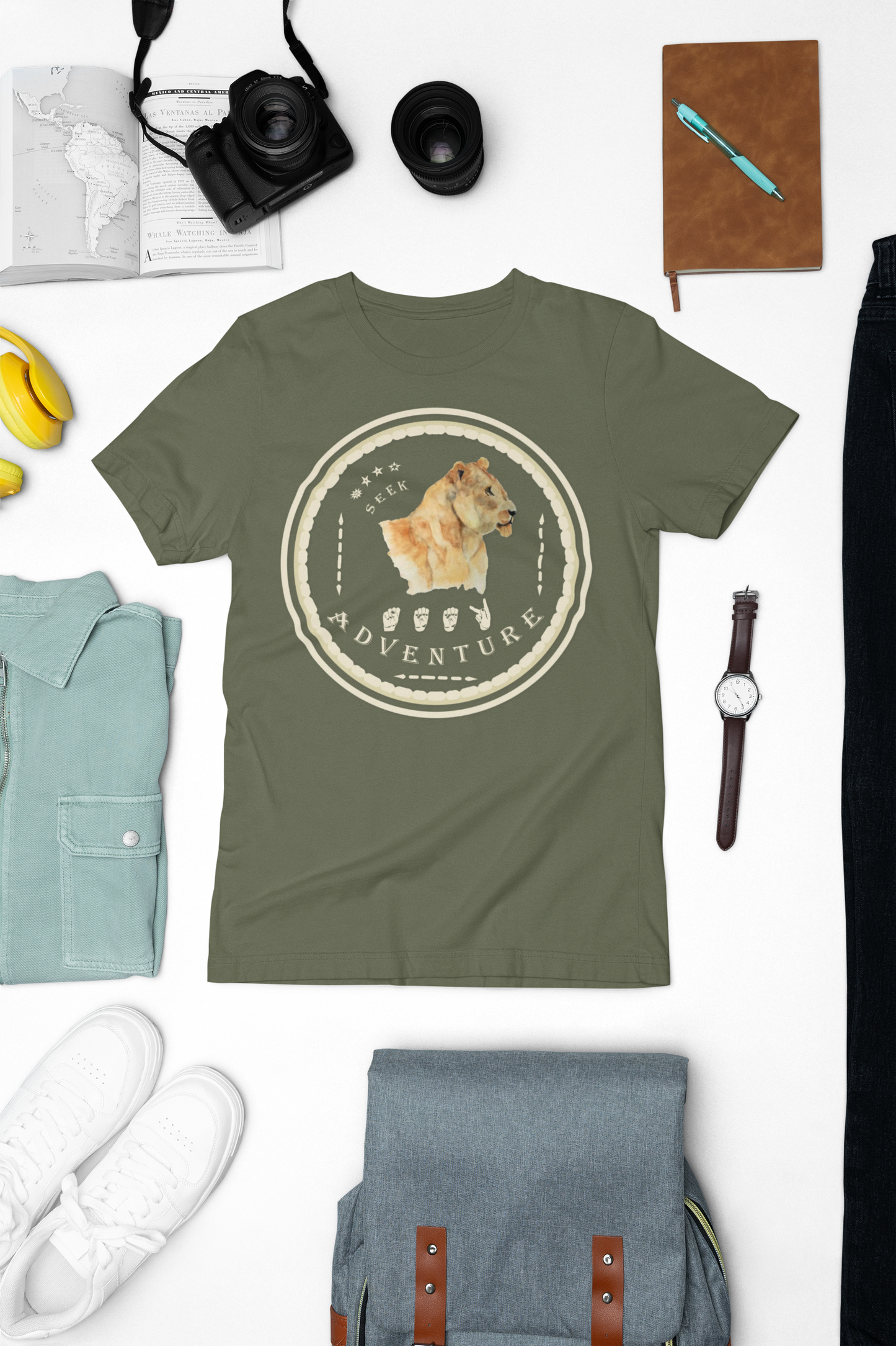 Watercolor Lioness T-Shirt – ASL Sign Language, Safari Vibes & Seek Adventure Style