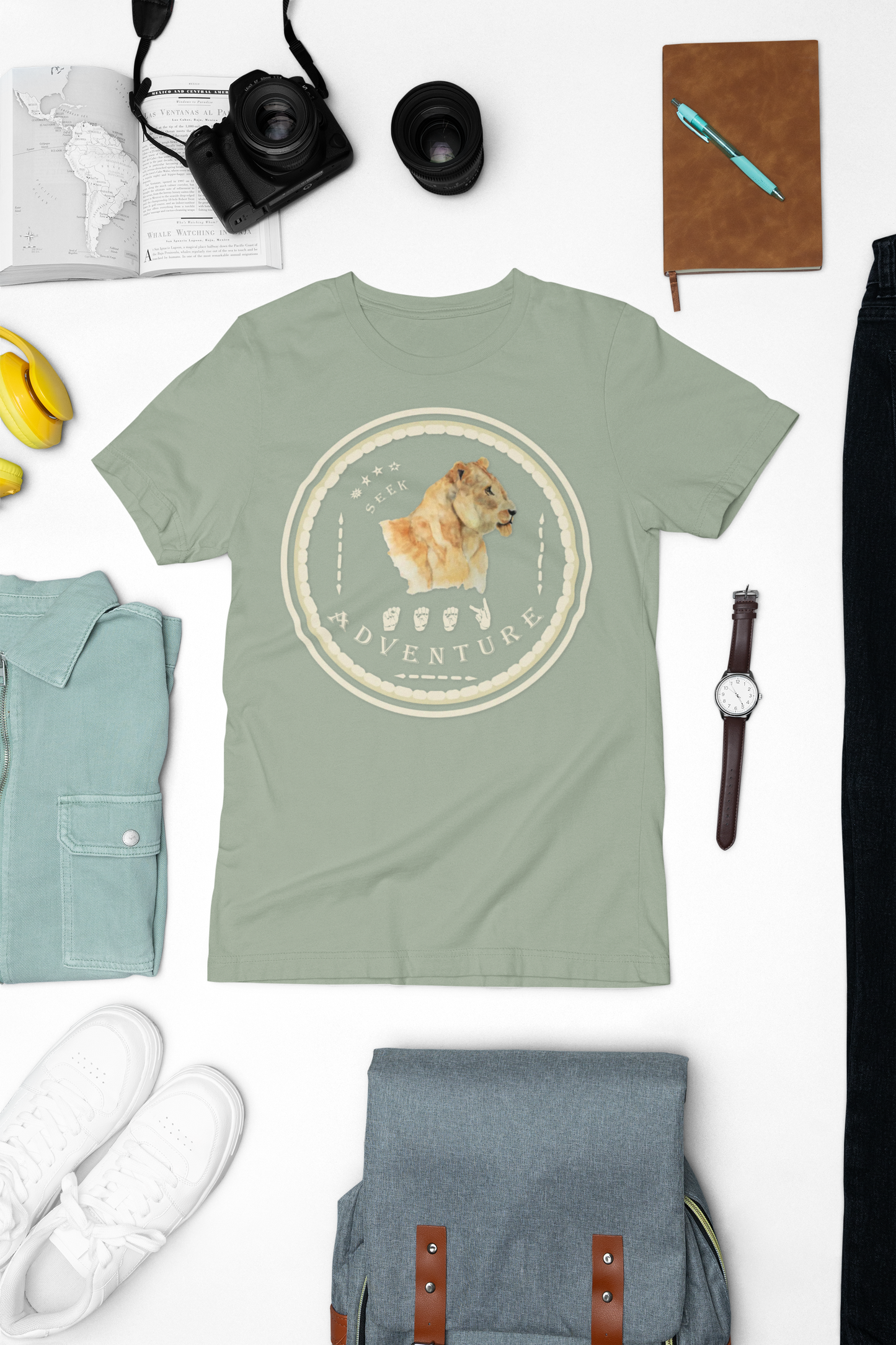 Watercolor Lioness T-Shirt – ASL Sign Language, Safari Vibes & Seek Adventure Style