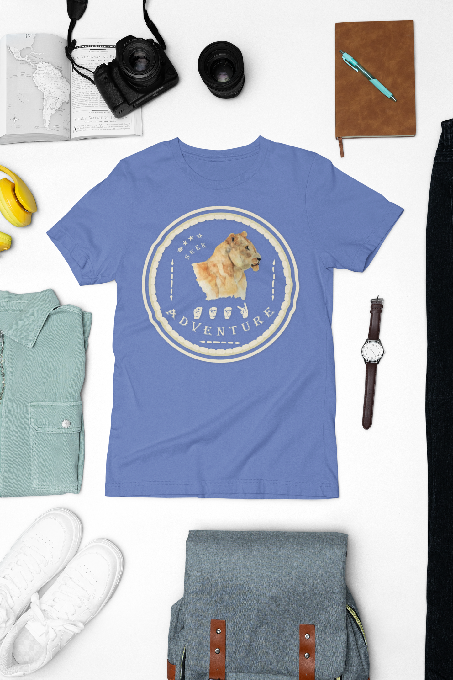 Watercolor Lioness T-Shirt – ASL Sign Language, Safari Vibes & Seek Adventure Style
