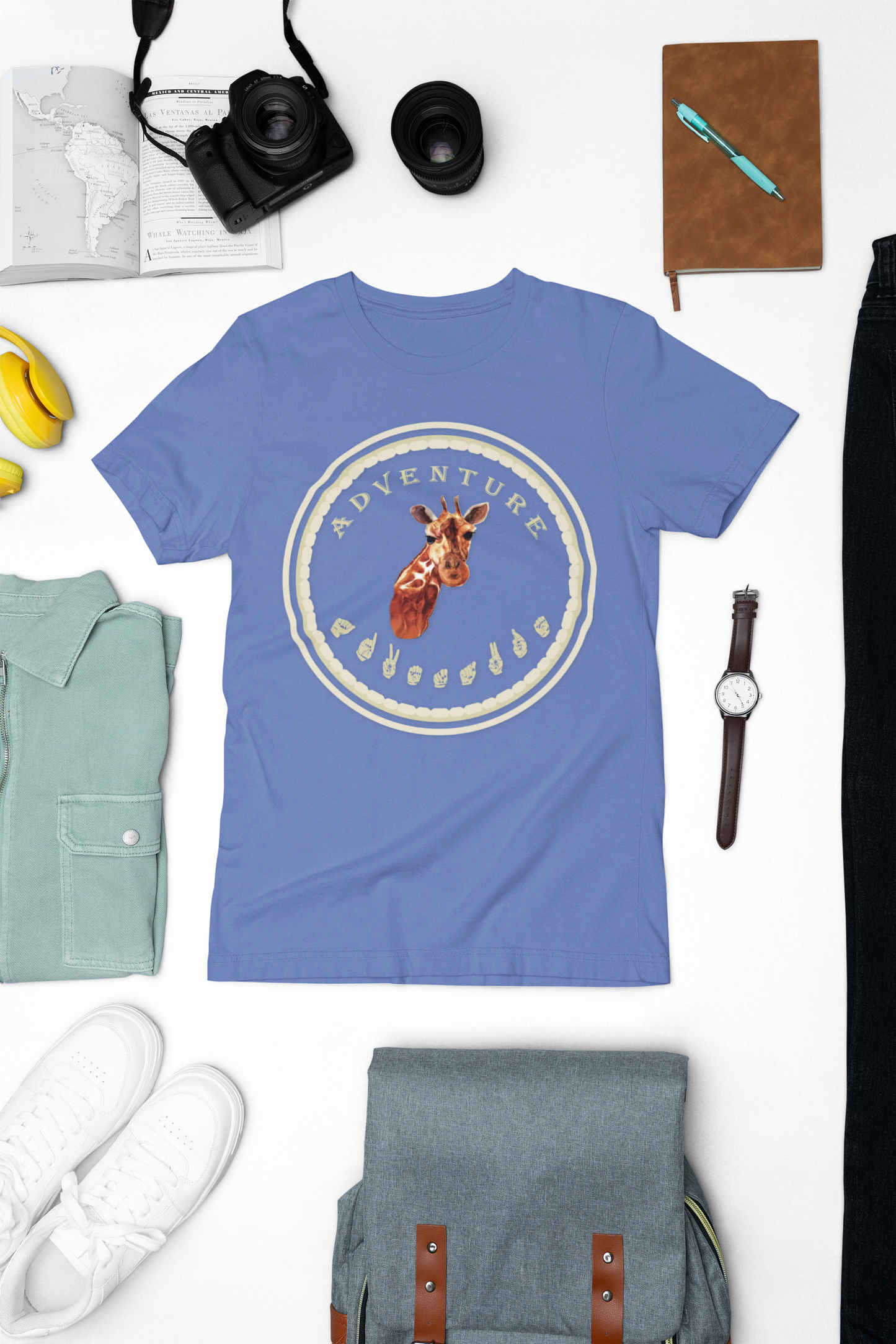 Watercolor Giraffe T-Shirt – ASL Sign Language, Safari Vibes & Adventure Style