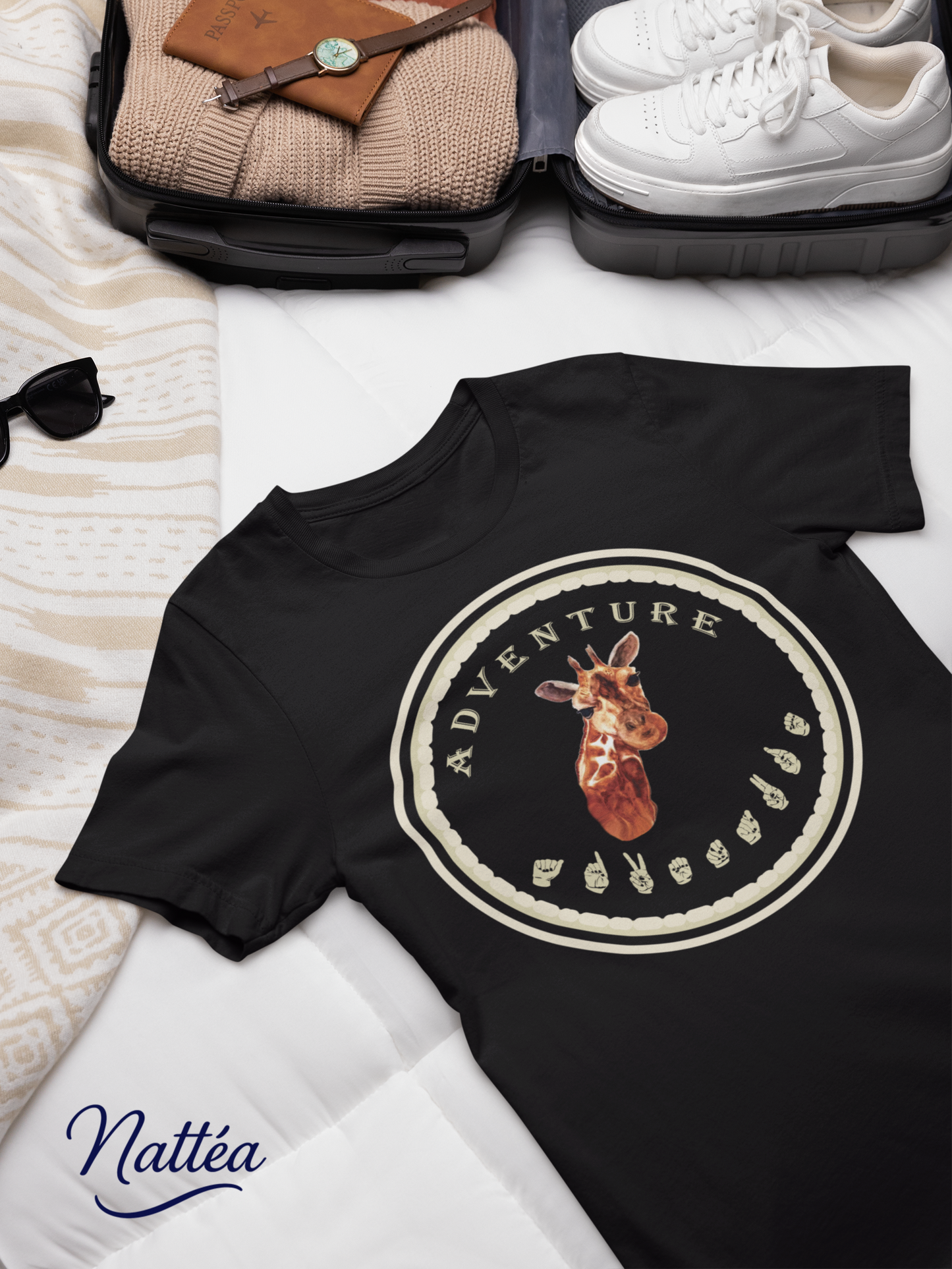 Watercolor Giraffe T-Shirt – ASL Sign Language, Safari Vibes & Adventure Style