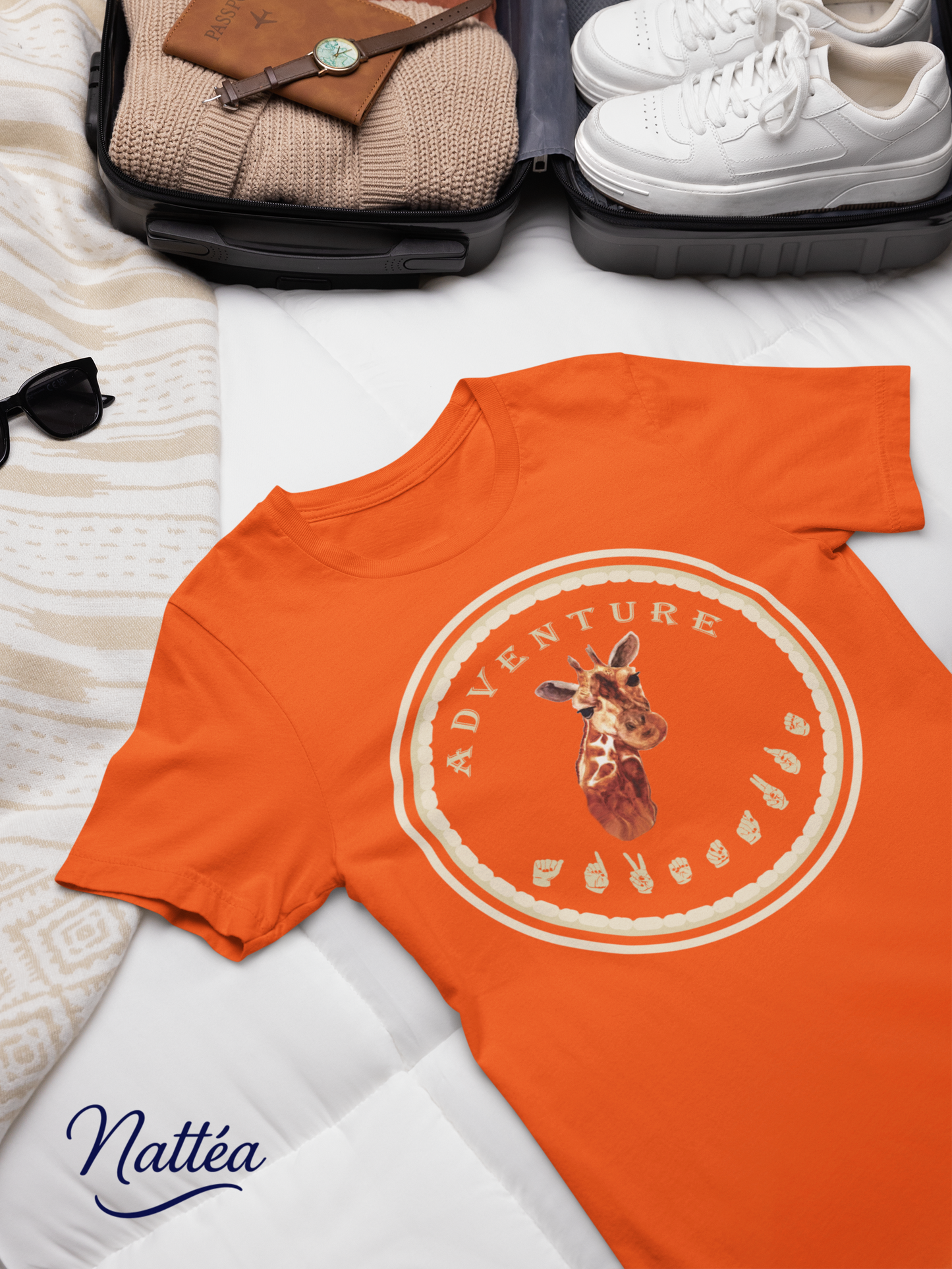 Watercolor Giraffe T-Shirt – ASL Sign Language, Safari Vibes & Adventure Style