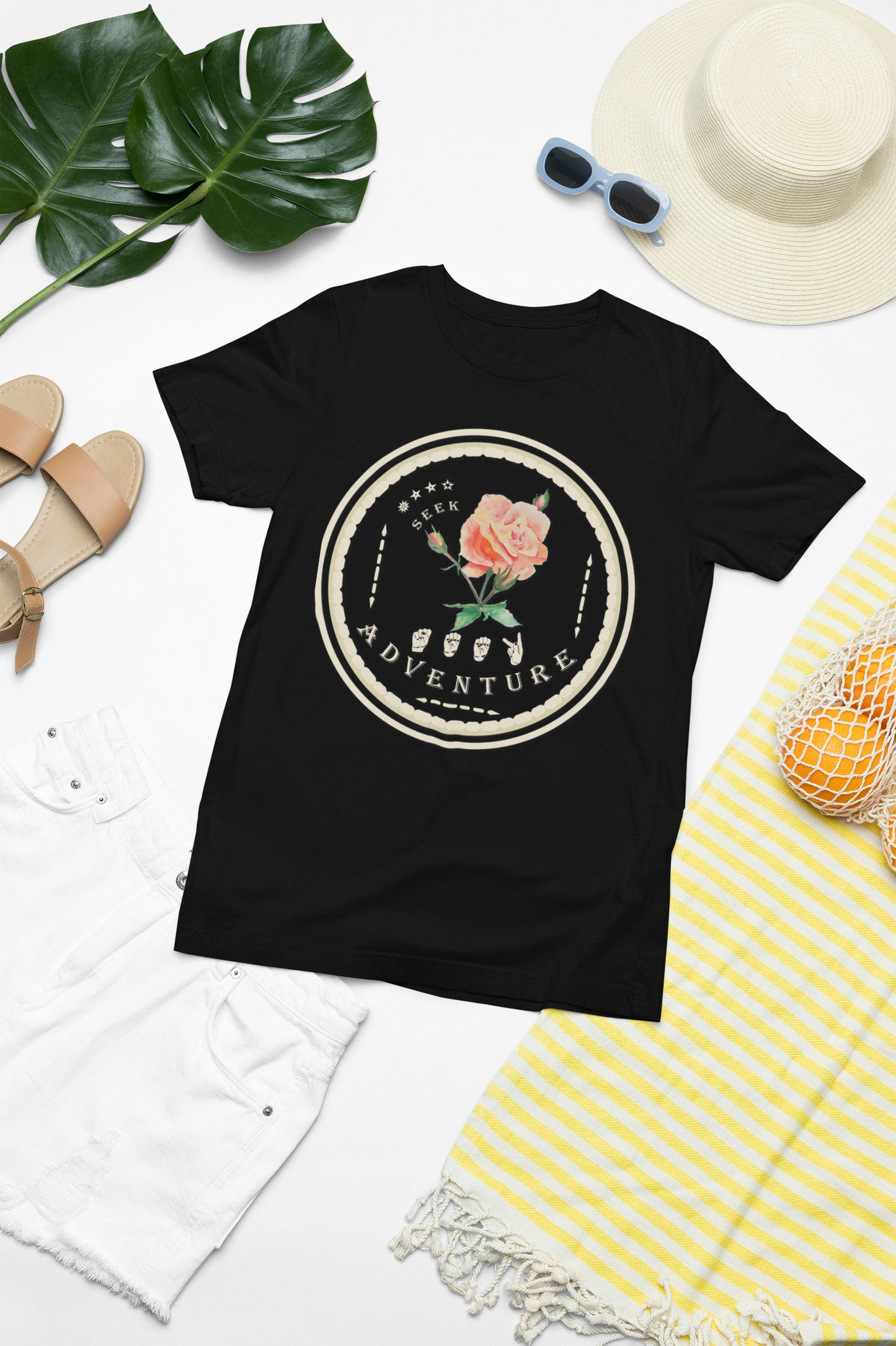 Watercolor Pastel Rose T-Shirt – ASL Sign Language, Safari Vibes & Seek Adventure Style