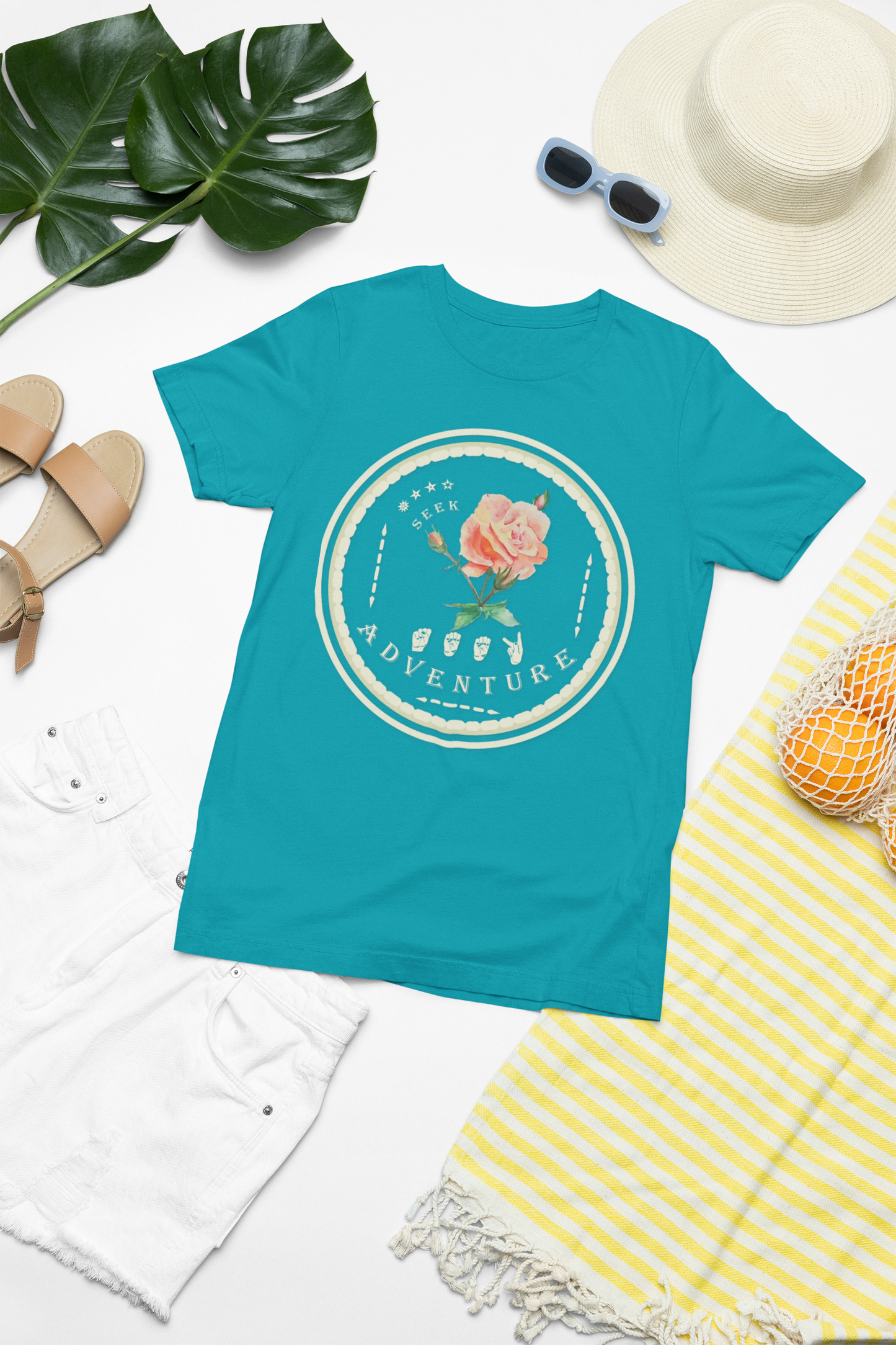 Watercolor Pastel Rose T-Shirt – ASL Sign Language, Safari Vibes & Seek Adventure Style