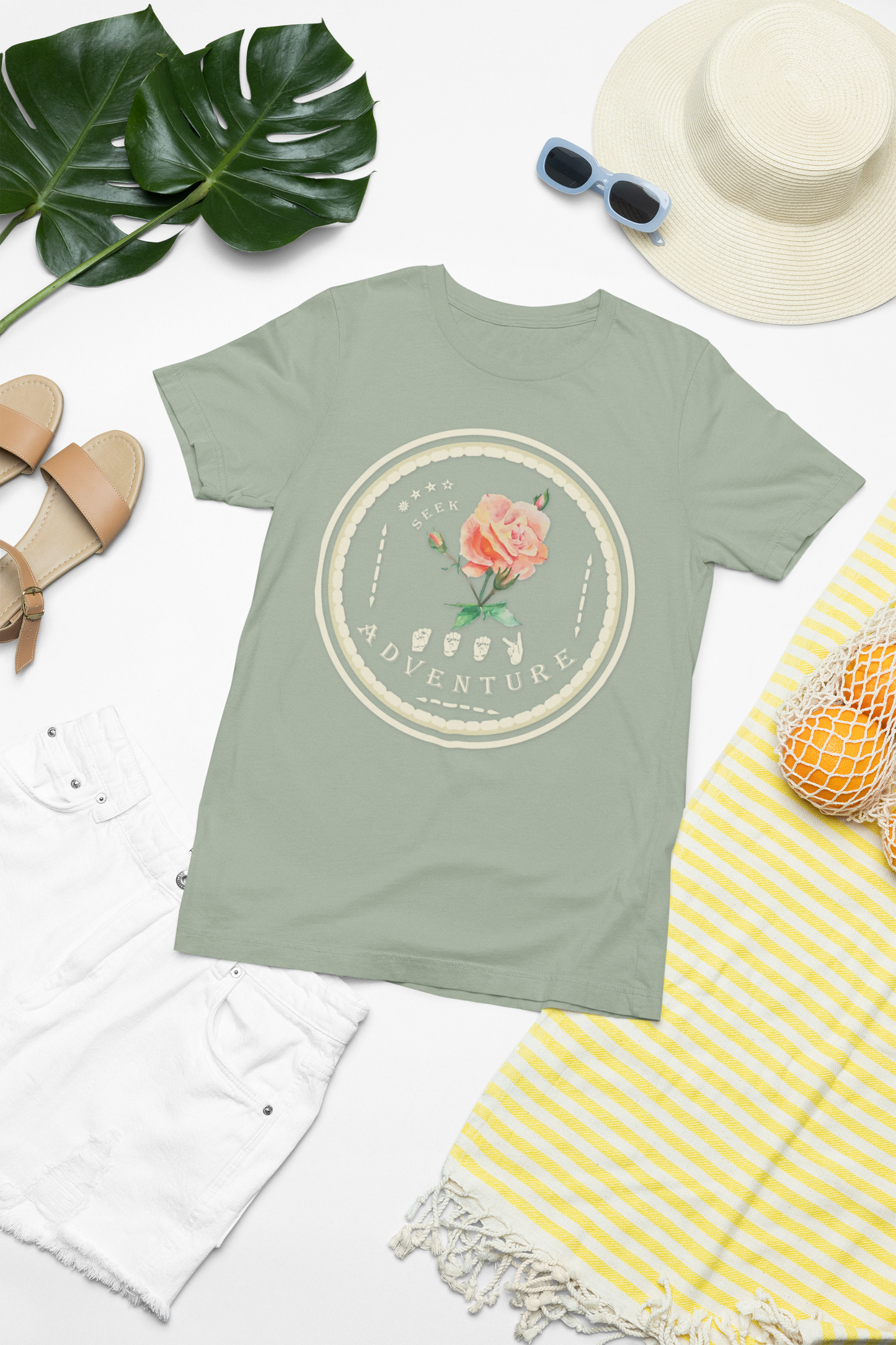 Watercolor Pastel Rose T-Shirt – ASL Sign Language, Safari Vibes & Seek Adventure Style