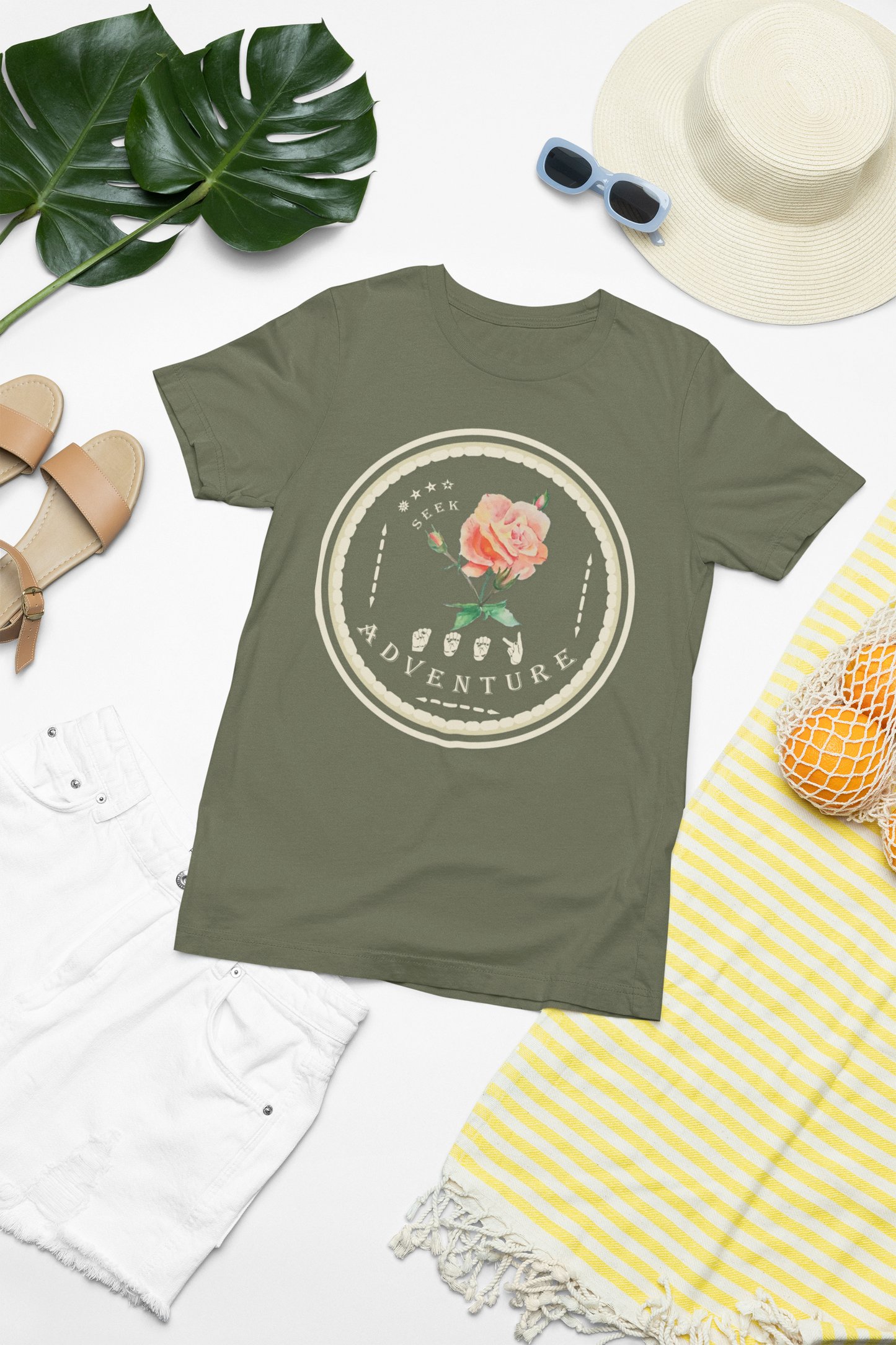 Watercolor Pastel Rose T-Shirt – ASL Sign Language, Safari Vibes & Seek Adventure Style