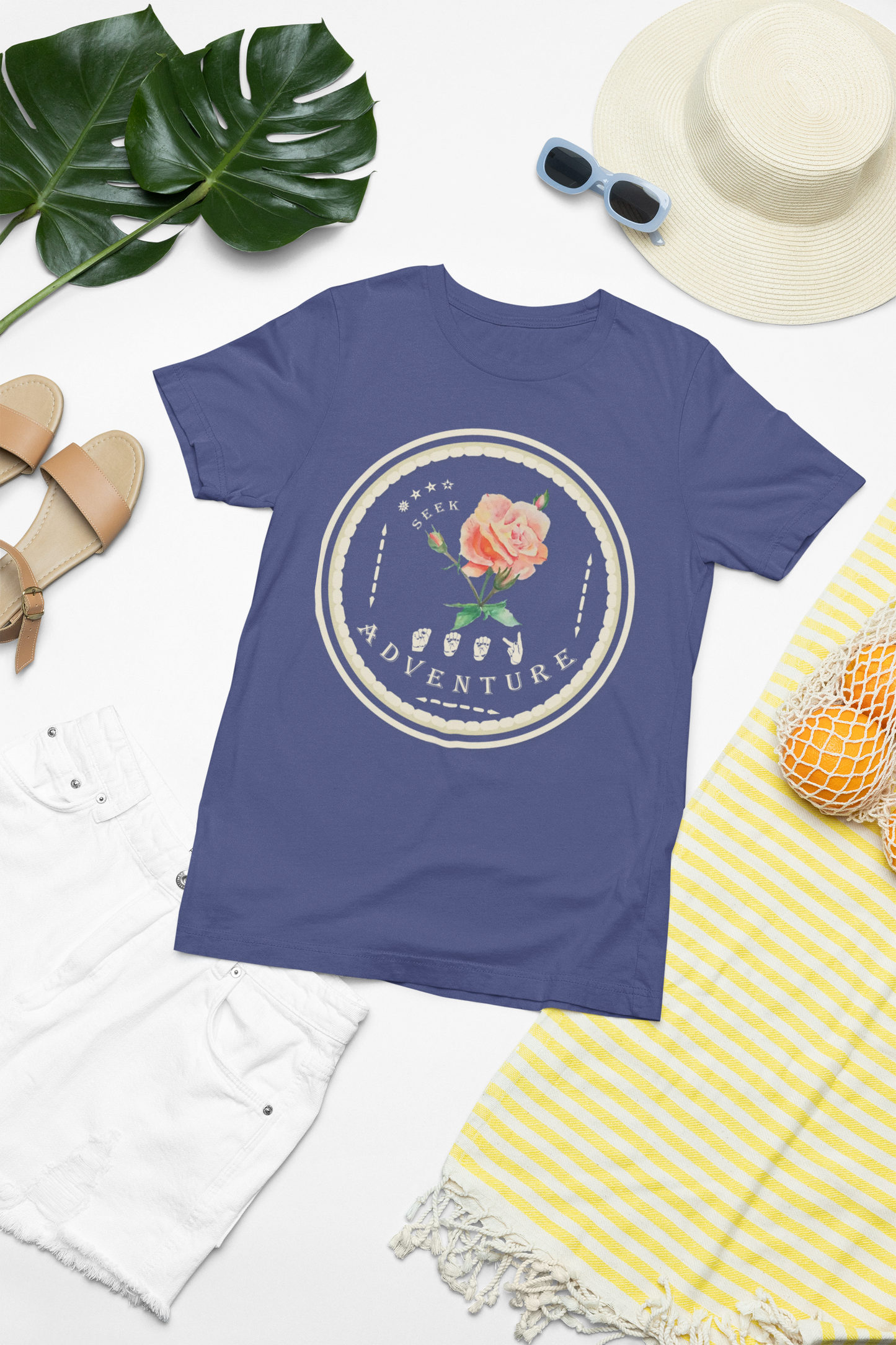 Watercolor Pastel Rose T-Shirt – ASL Sign Language, Safari Vibes & Seek Adventure Style