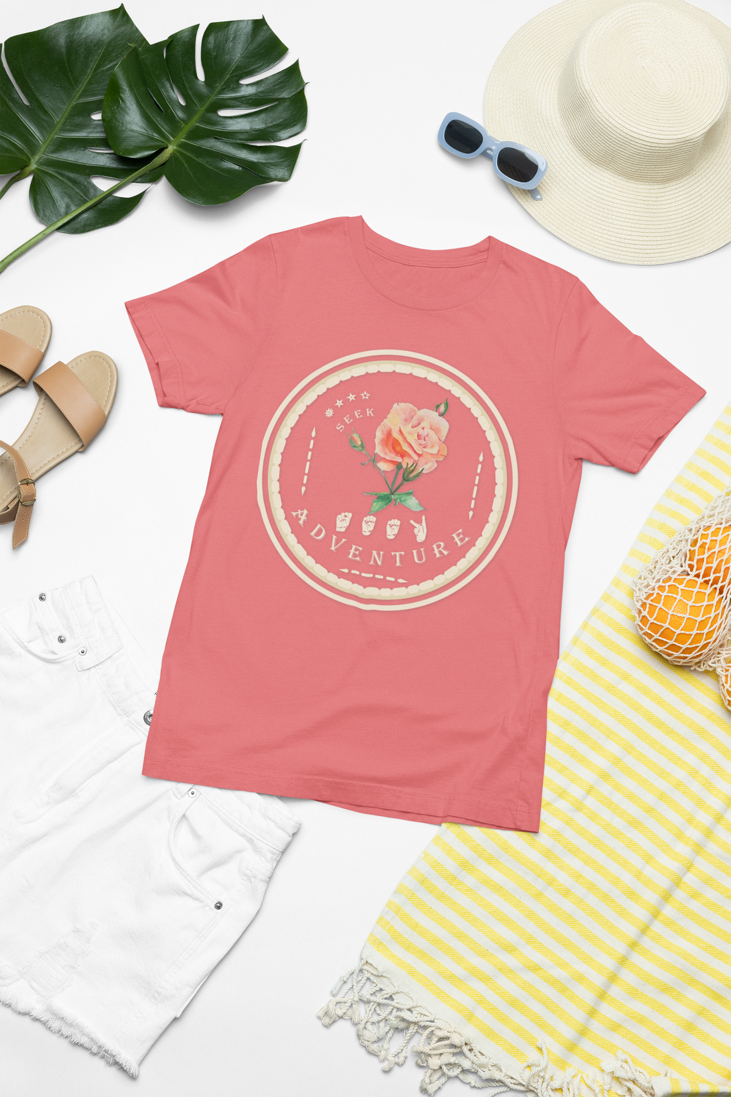Watercolor Pastel Rose T-Shirt – ASL Sign Language, Safari Vibes & Seek Adventure Style