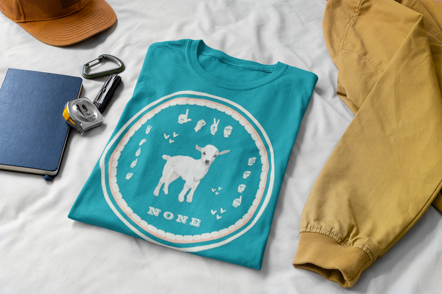 Love needs no words / ASL T-Shirt – White Lamb Design from Original Watercolor Painting