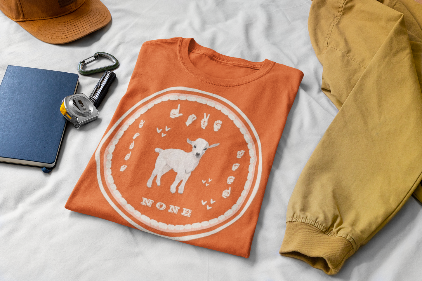 Love needs no words / ASL T-Shirt – White Lamb Design from Original Watercolor Painting