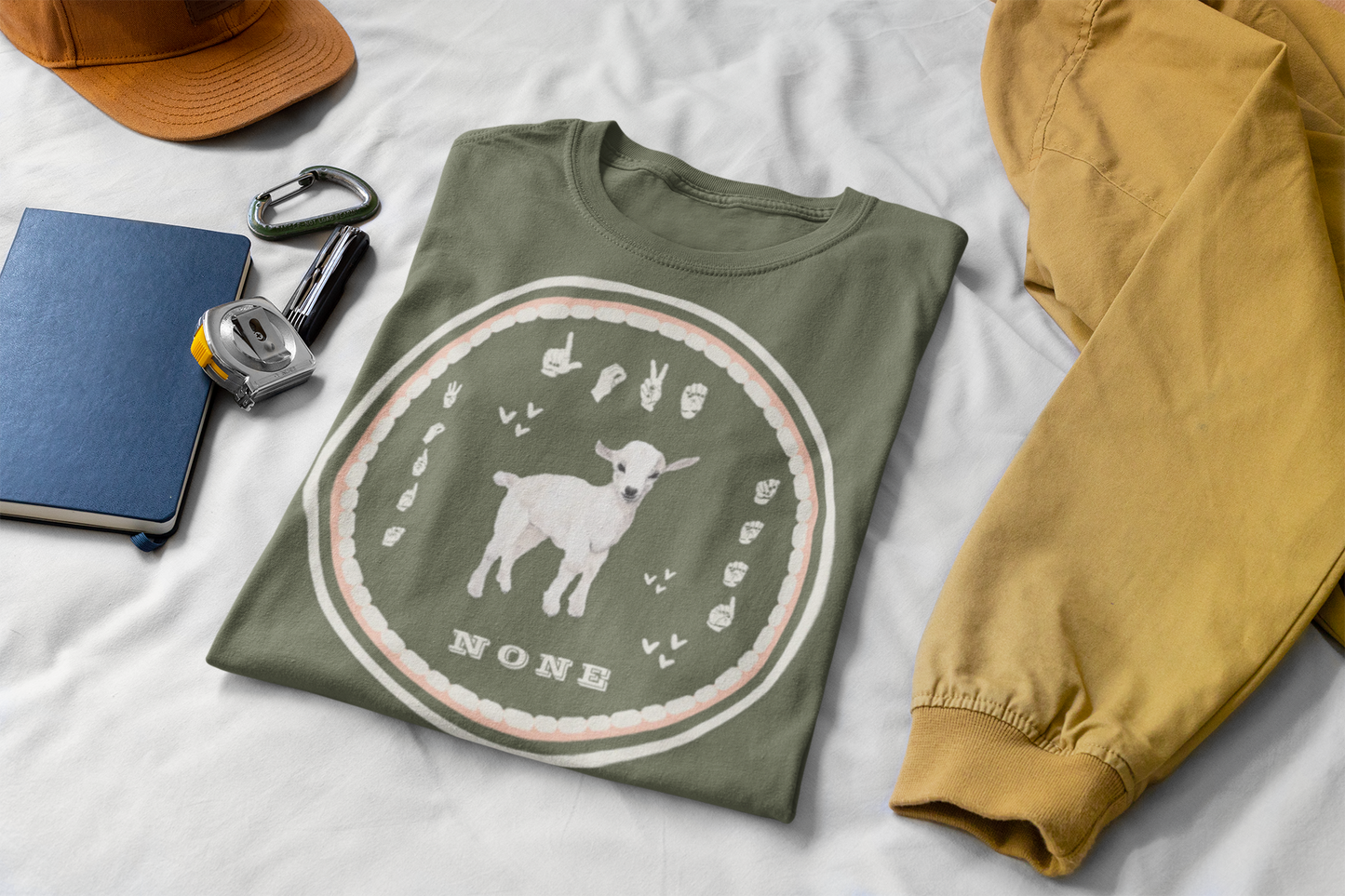 Love needs no words / ASL T-Shirt – White Lamb Design from Original Watercolor Painting