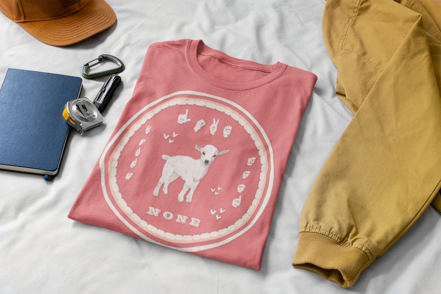 Love needs no words / ASL T-Shirt – White Lamb Design from Original Watercolor Painting