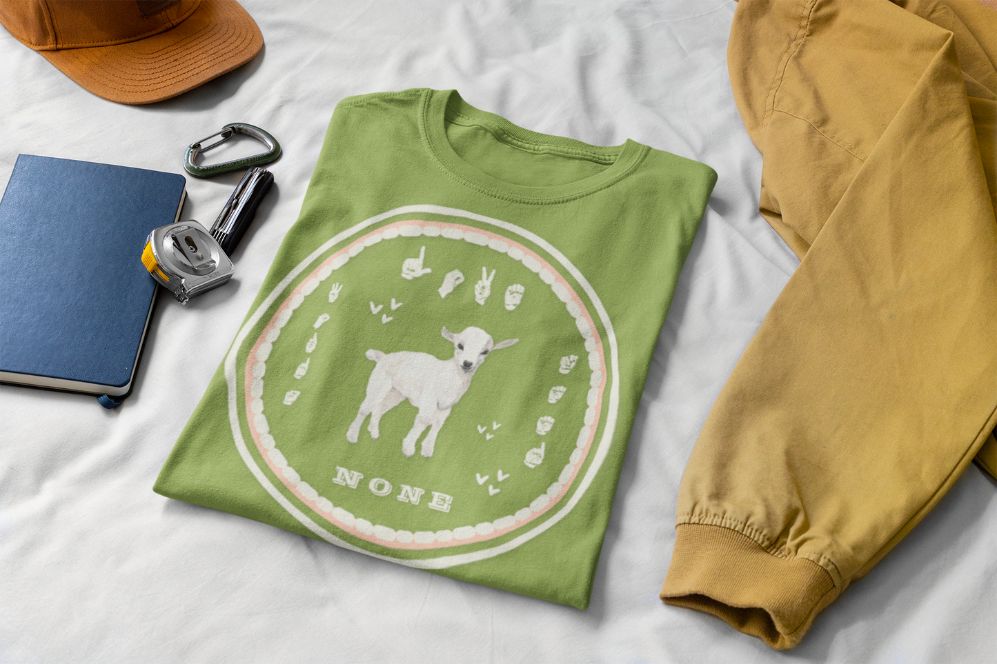 Love needs no words / ASL T-Shirt – White Lamb Design from Original Watercolor Painting