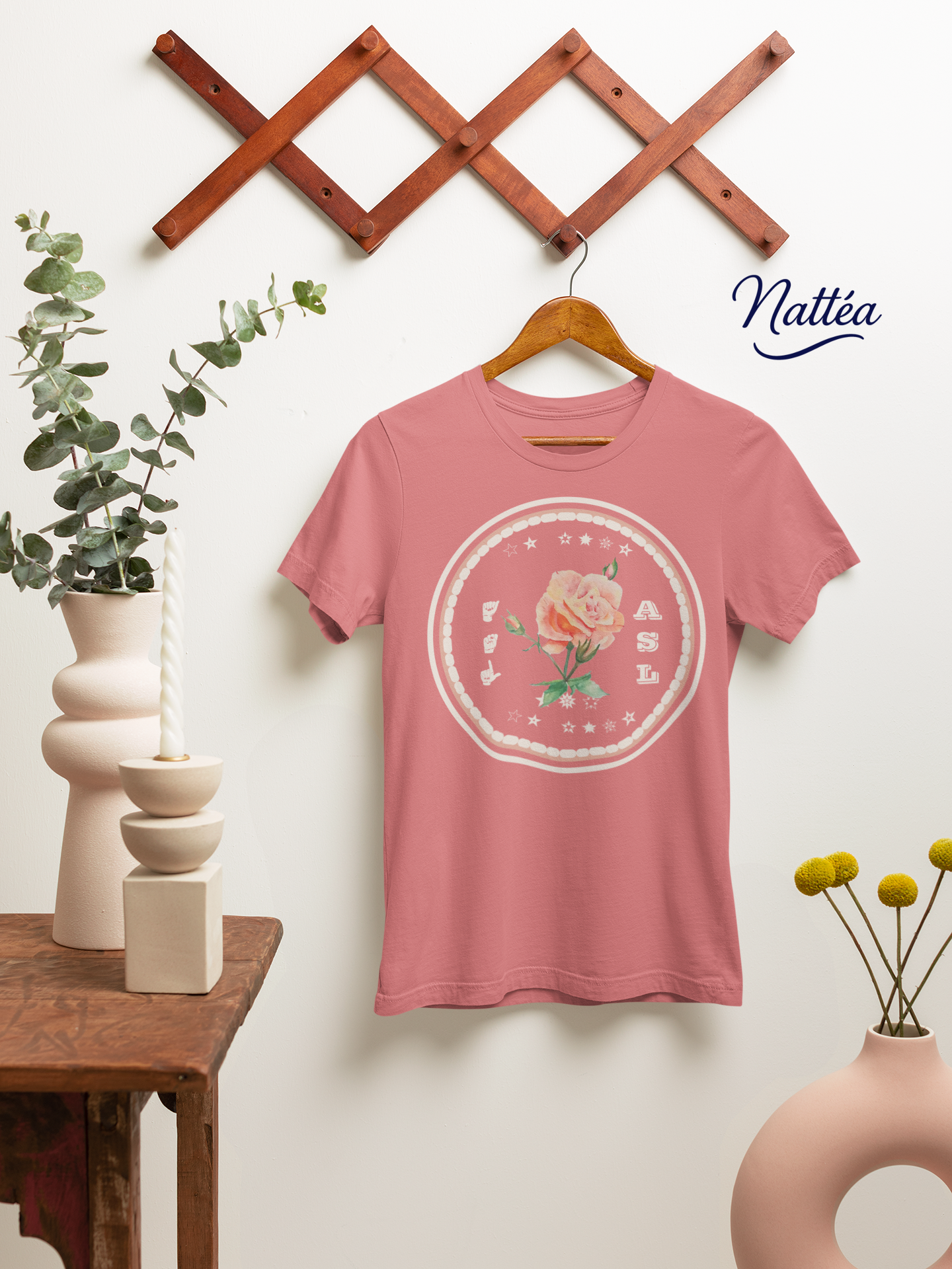 ASL T-Shirt – Pastel Rose Design from Original Art