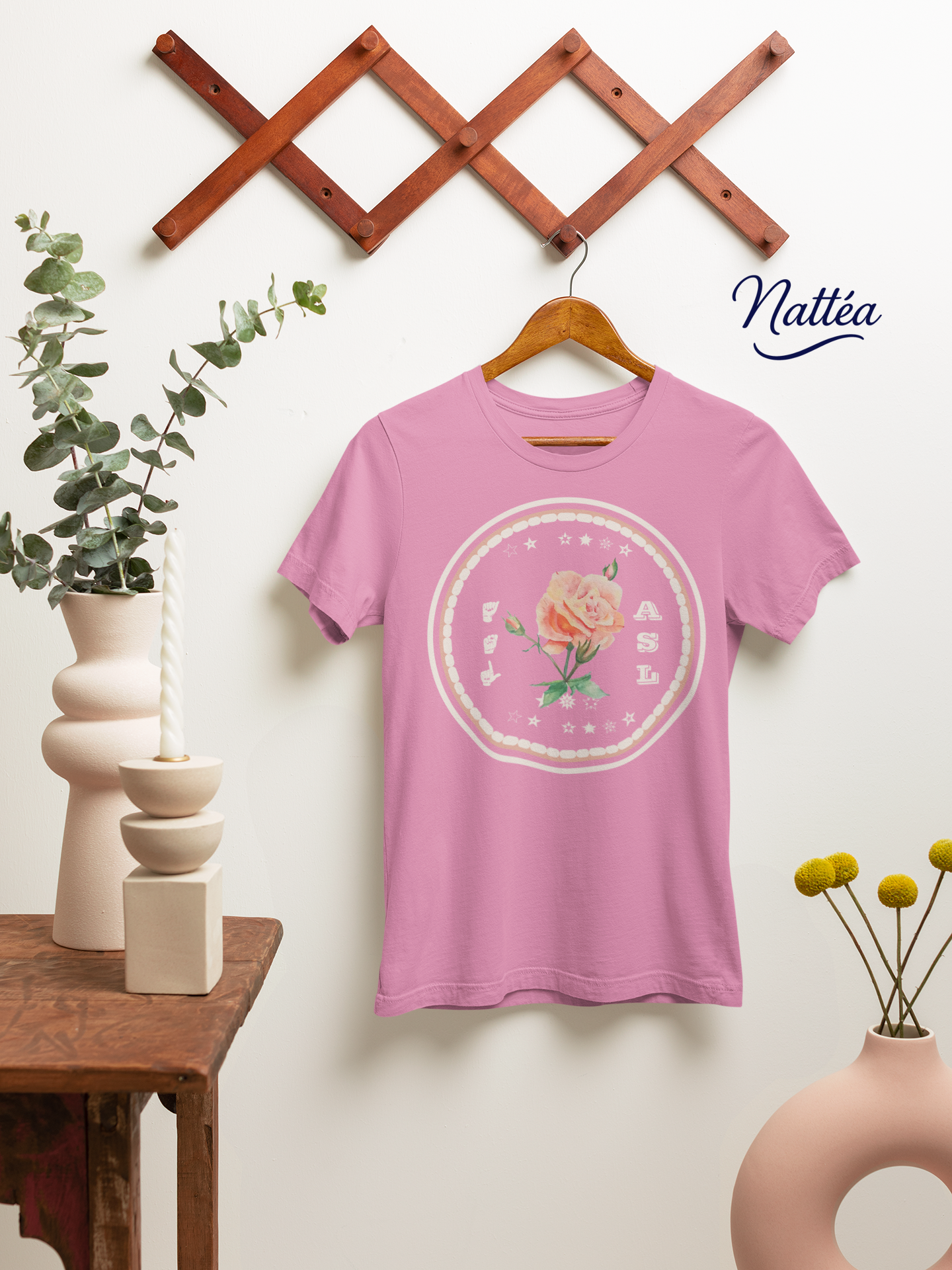 ASL T-Shirt – Pastel Rose Design from Original Art