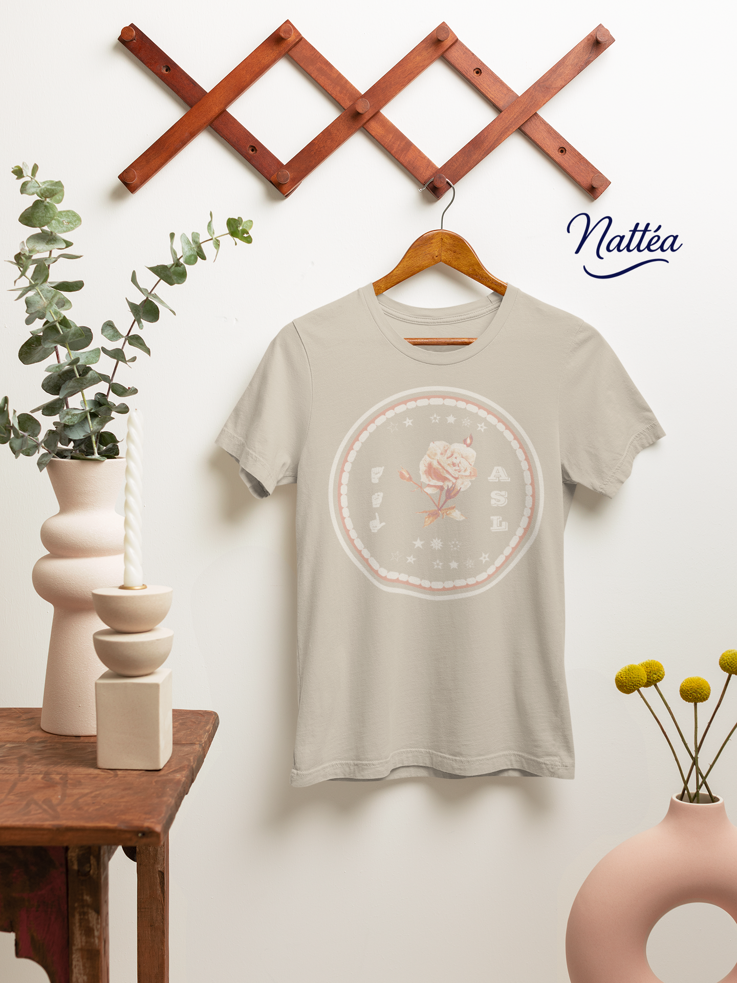 ASL T-Shirt – White Rose Design from Original Art