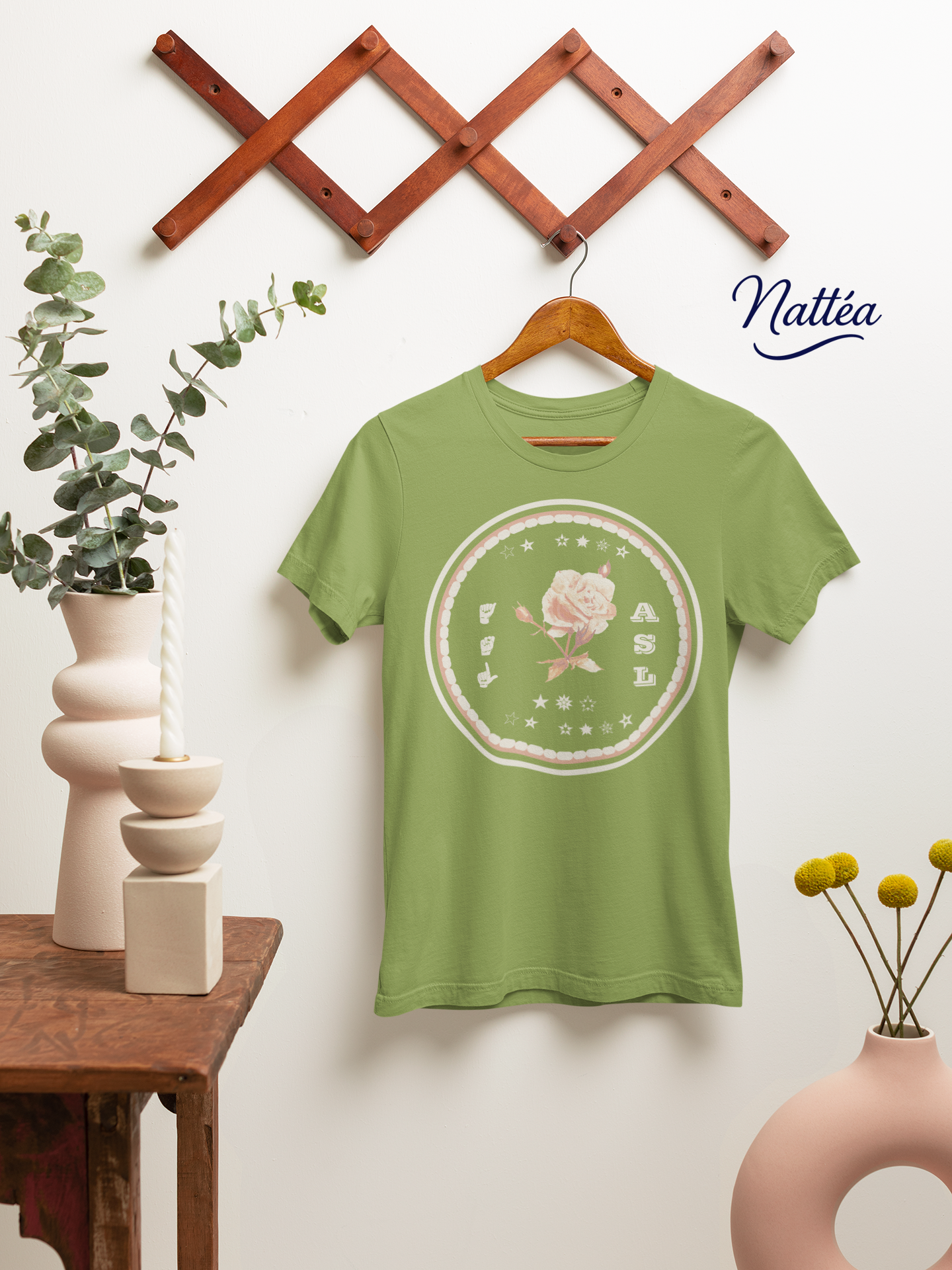 ASL T-Shirt – White Rose Design from Original Art