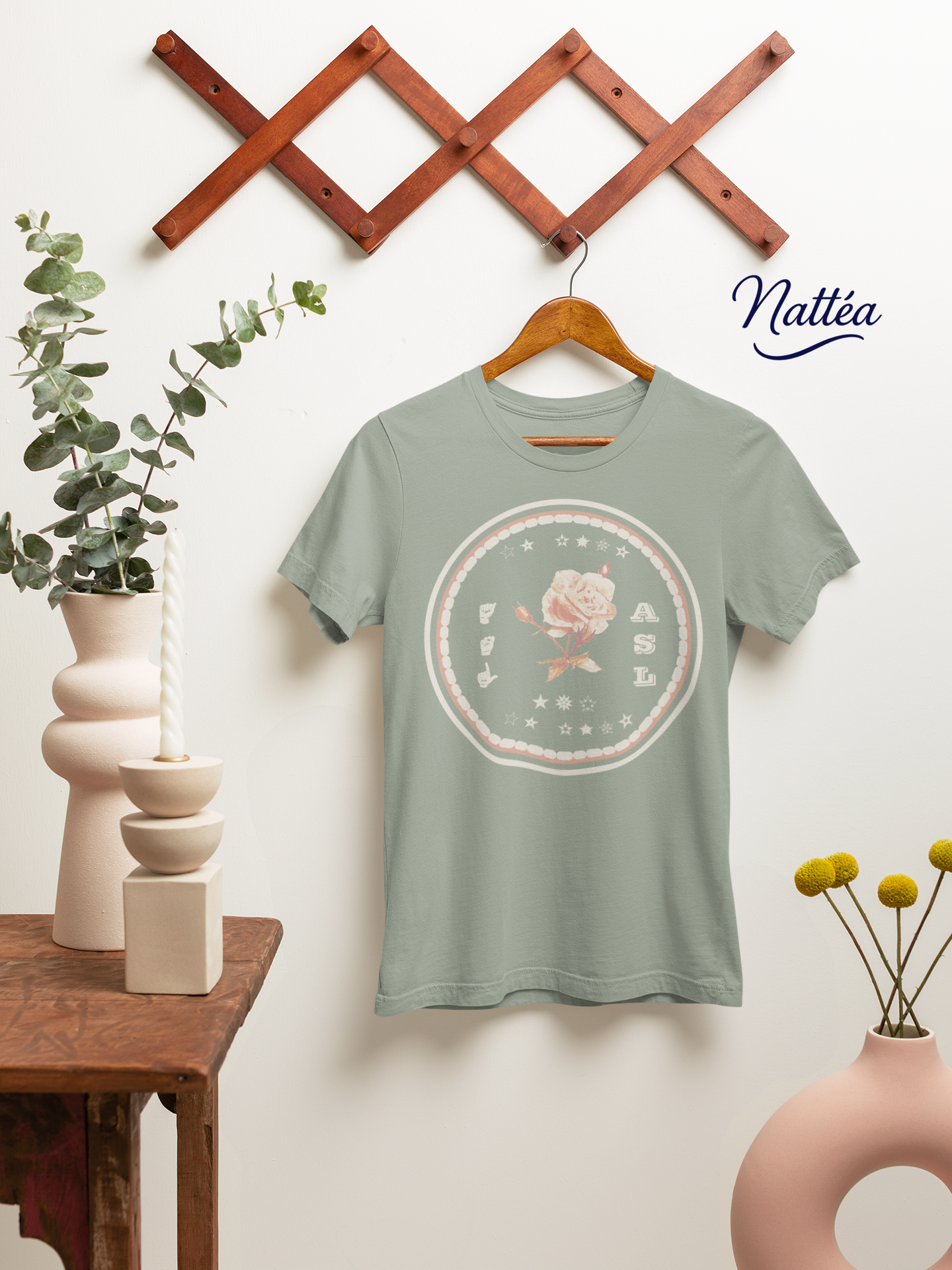 ASL T-Shirt – White Rose Design from Original Art