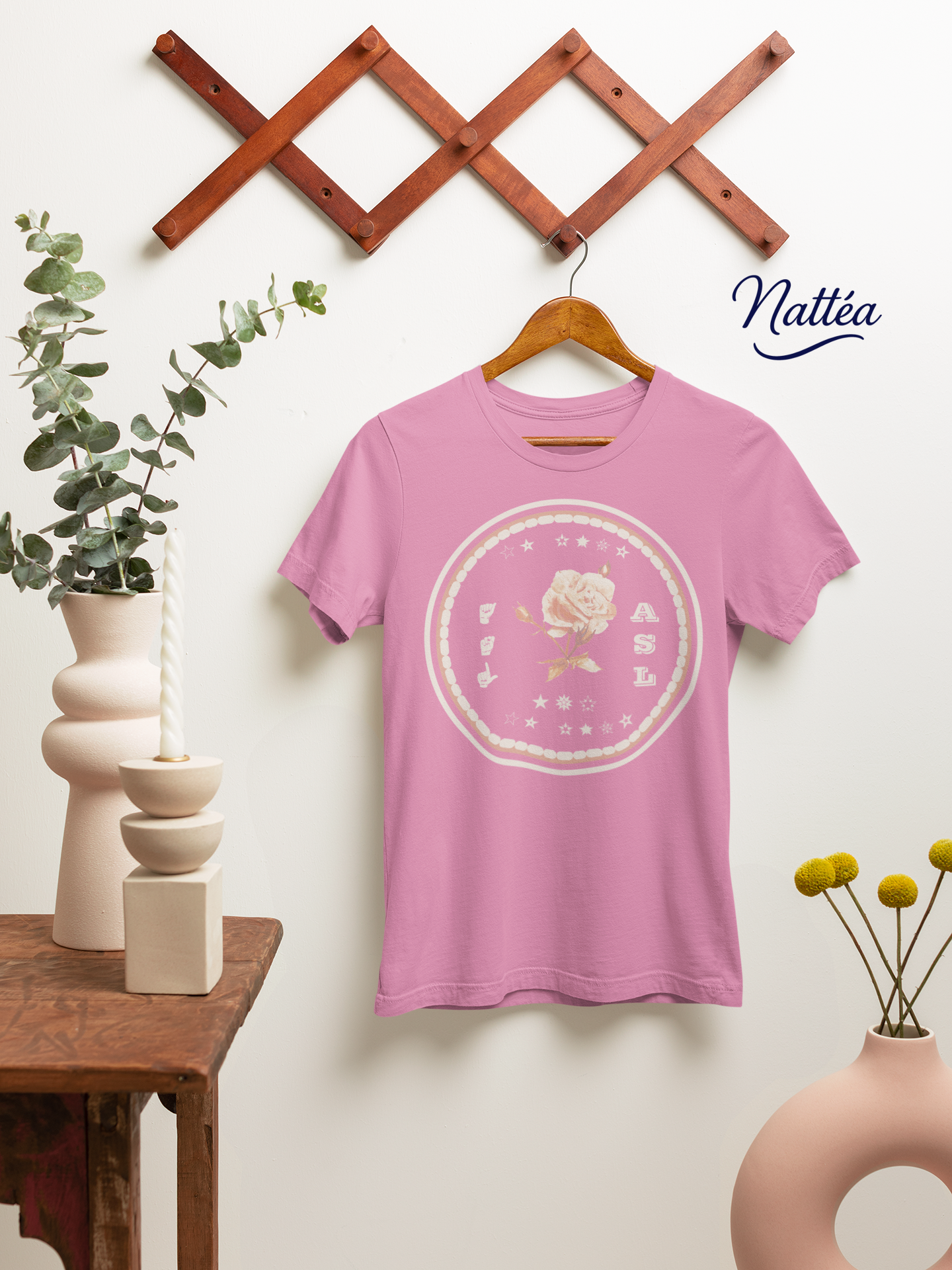 ASL T-Shirt – White Rose Design from Original Art