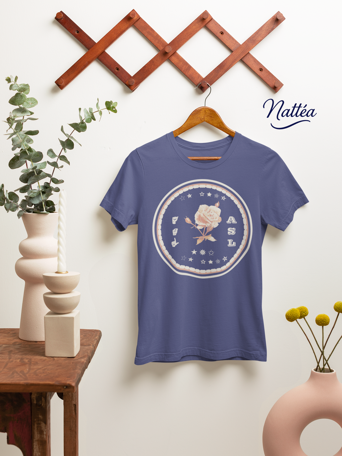 ASL T-Shirt – White Rose Design from Original Art