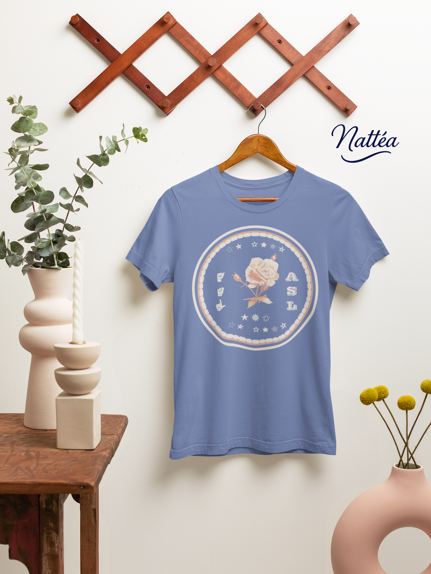 ASL T-Shirt – White Rose Design from Original Art