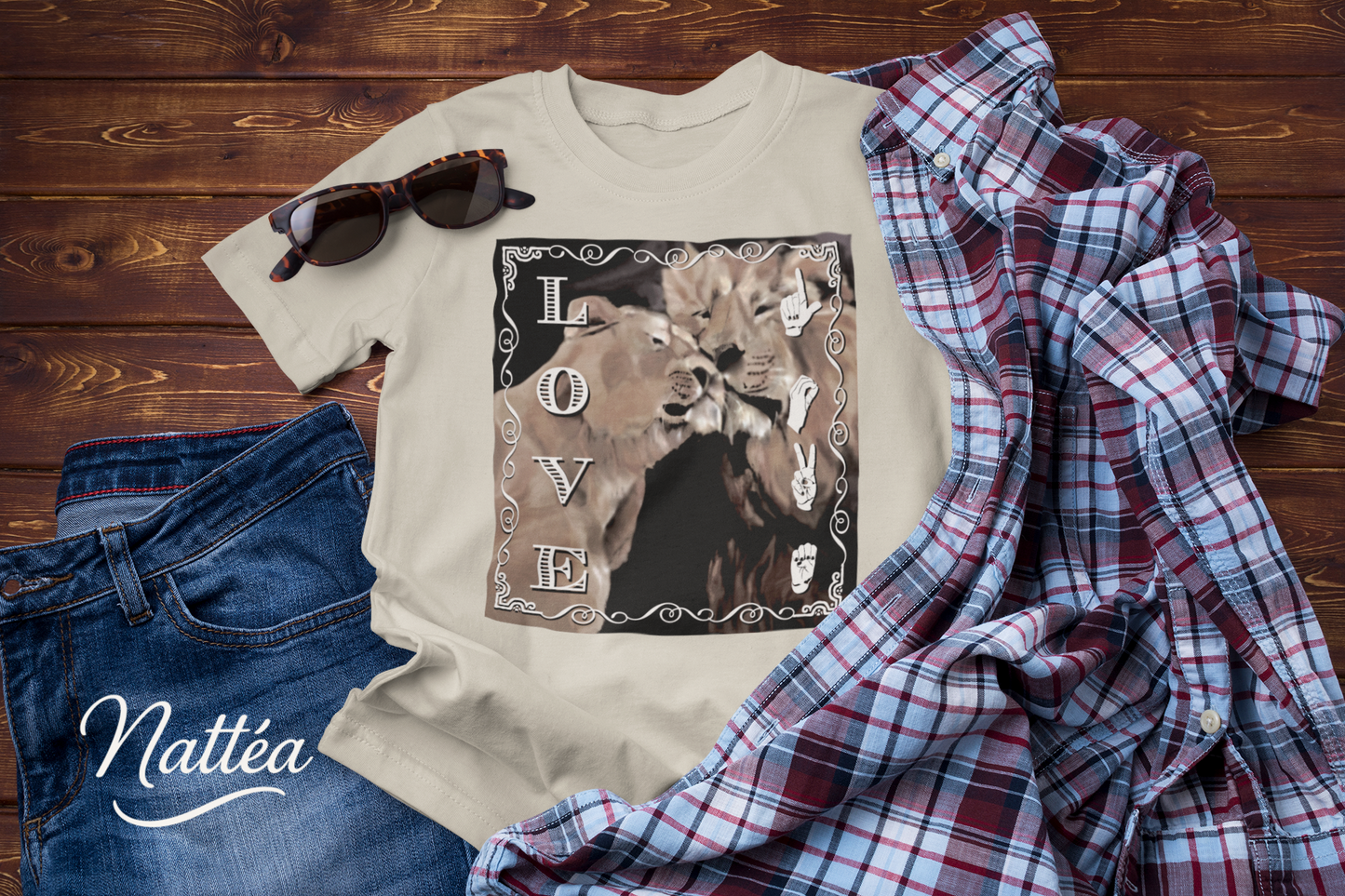 ASL Love T-Shirt – Lion Pair Design from Original Art