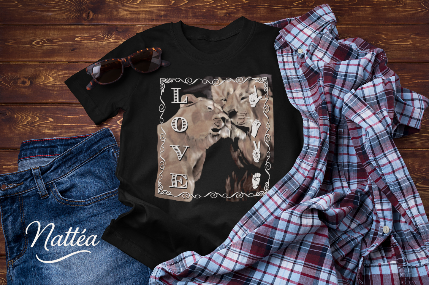 ASL Love T-Shirt – Lion Pair Design from Original Art