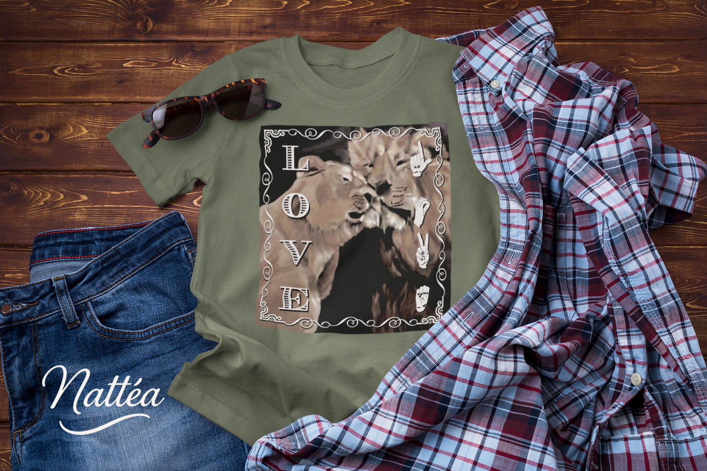 ASL Love T-Shirt – Lion Pair Design from Original Art