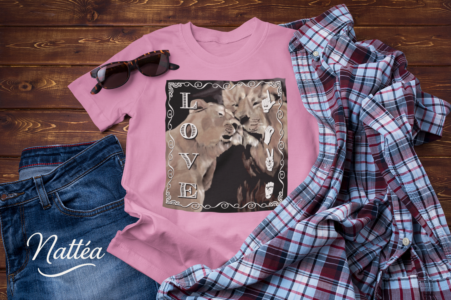 ASL Love T-Shirt – Lion Pair Design from Original Art