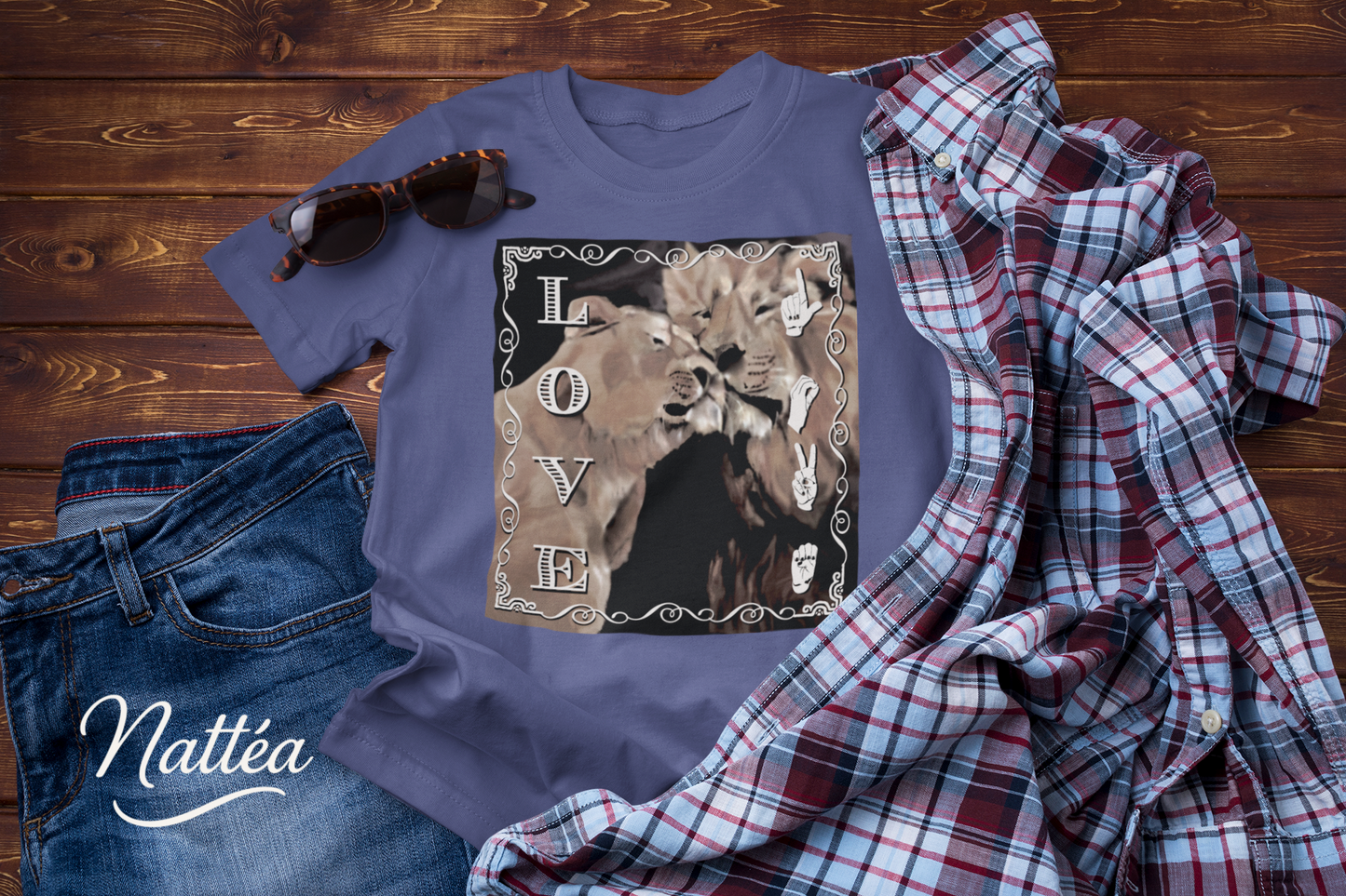 ASL Love T-Shirt – Lion Pair Design from Original Art