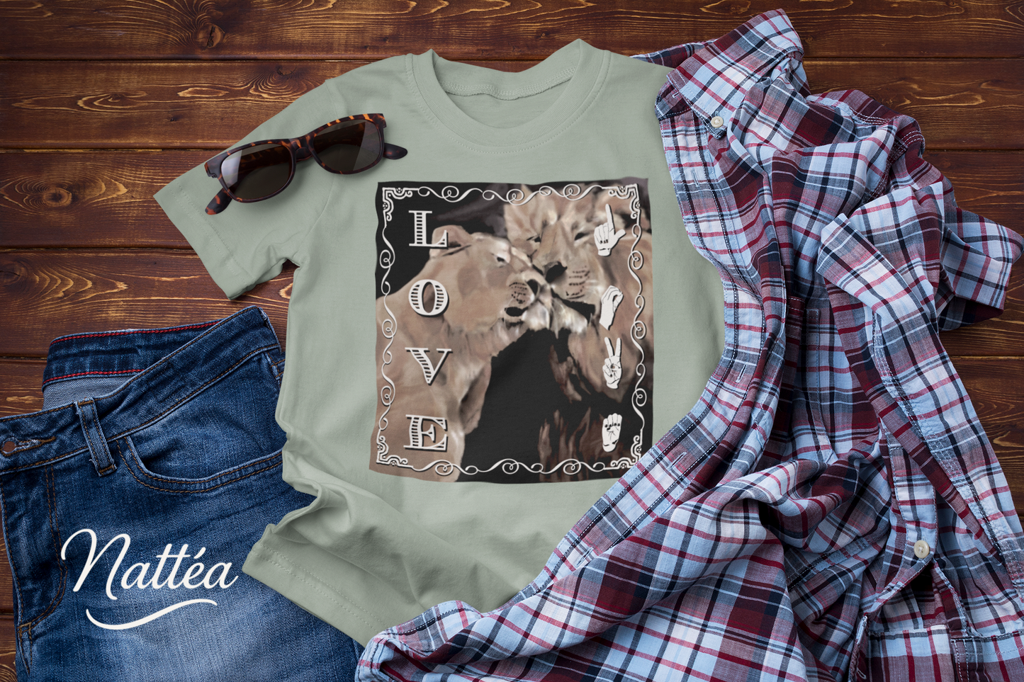 ASL Love T-Shirt – Lion Pair Design from Original Art
