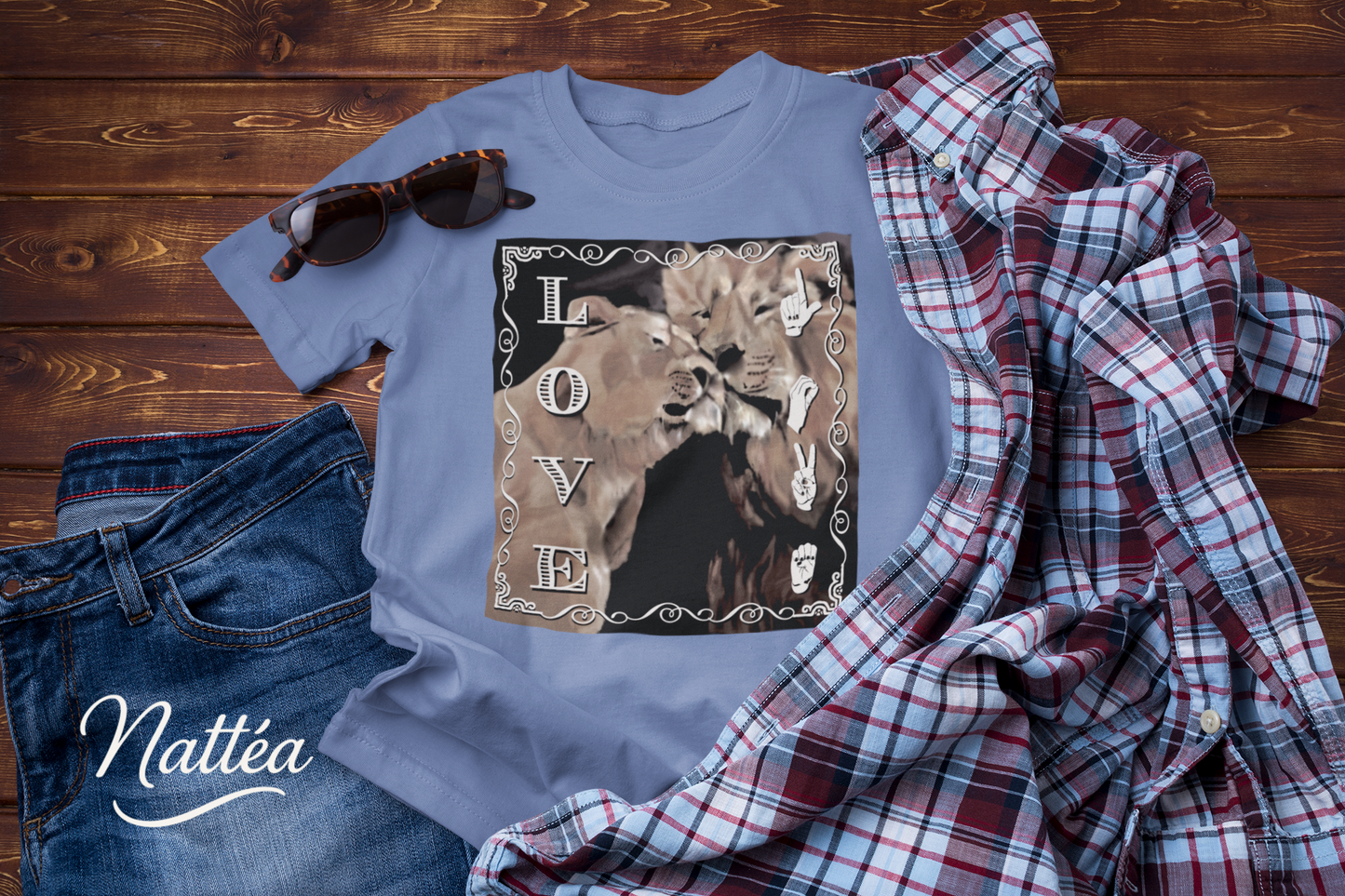 ASL Love T-Shirt – Lion Pair Design from Original Art
