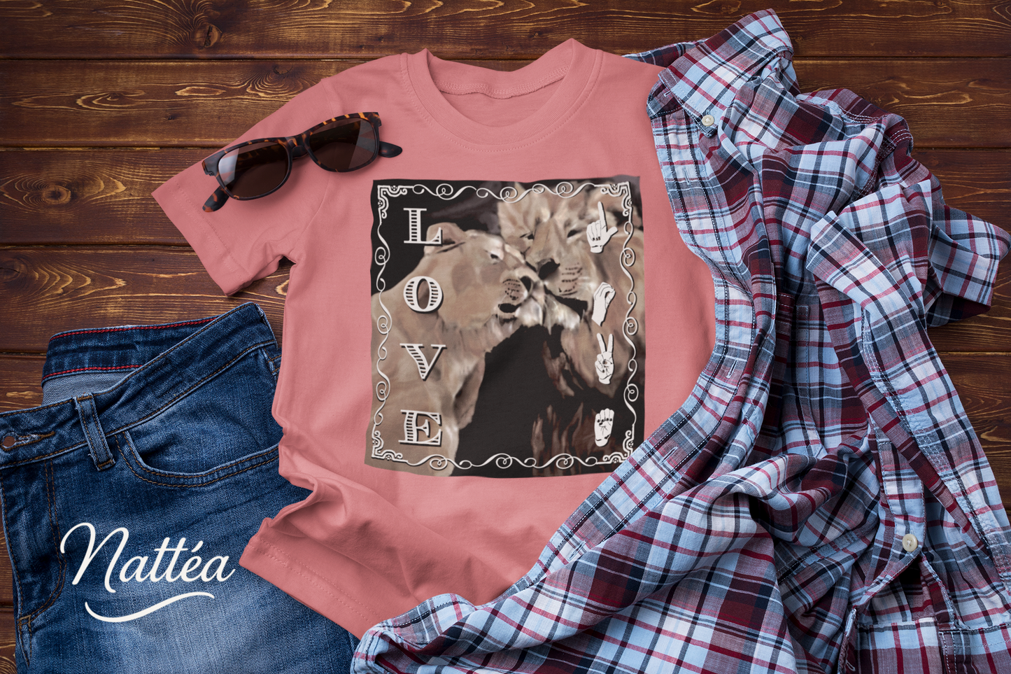 ASL Love T-Shirt – Lion Pair Design from Original Art