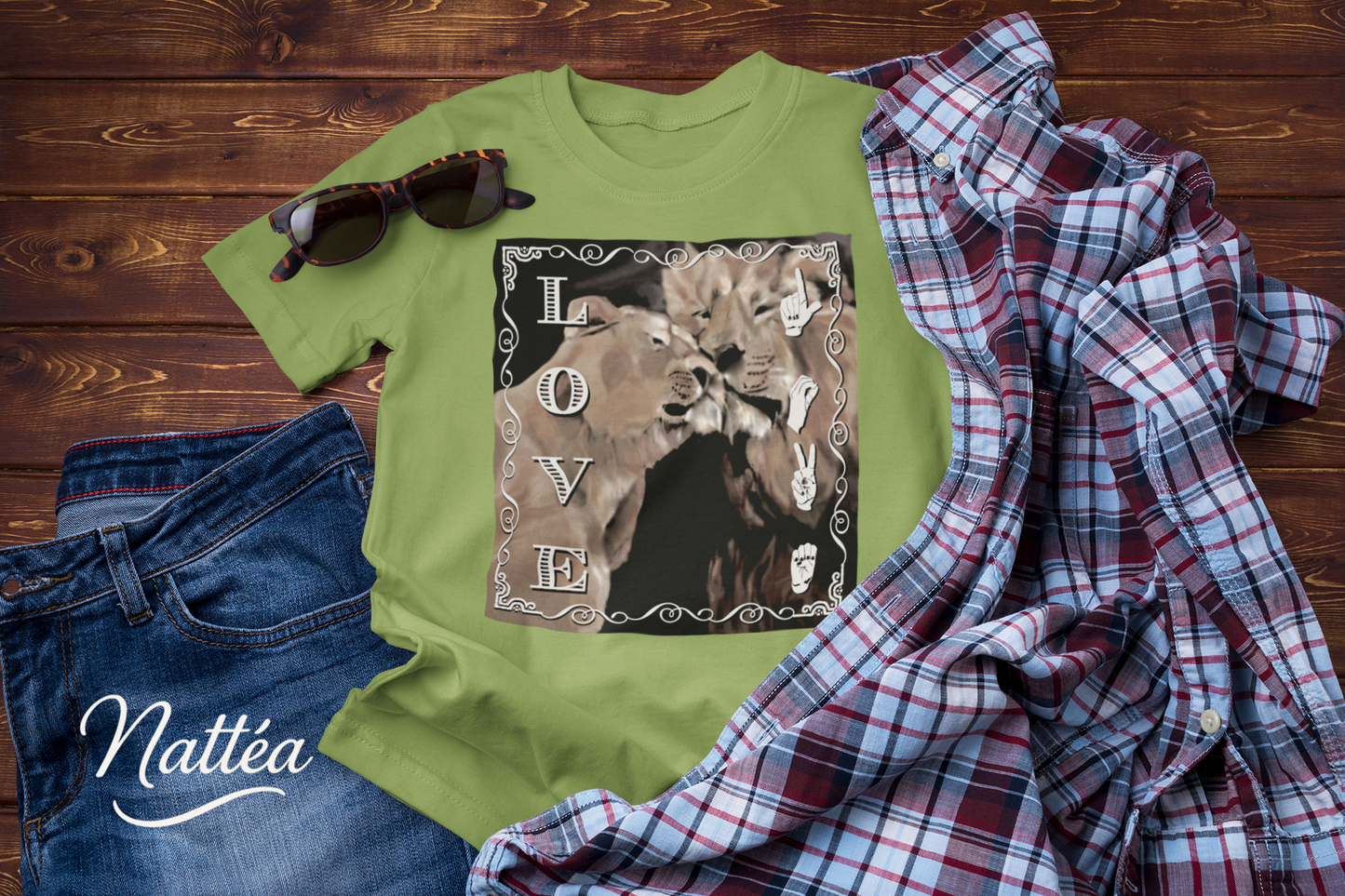 ASL Love T-Shirt – Lion Pair Design from Original Art