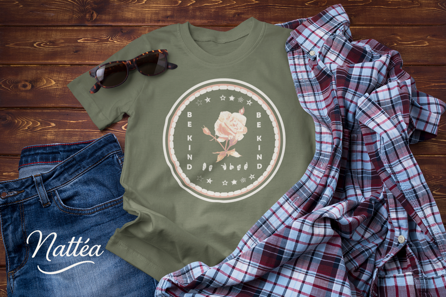 Be Kind ASL T-Shirt – White Rose Design from Original Art