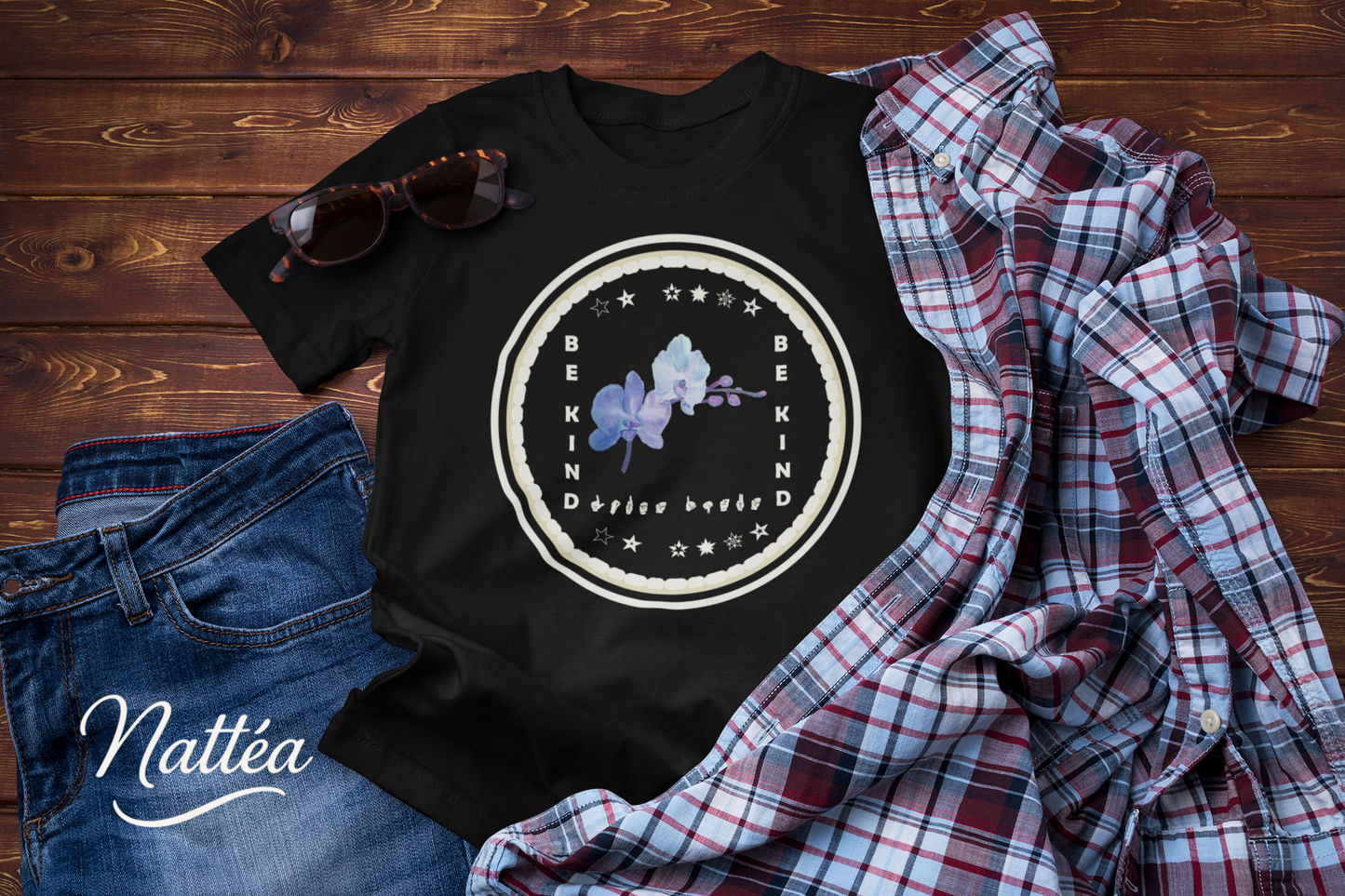 Be Kind ASL T-Shirt – Blue Orchid Design from Original Art