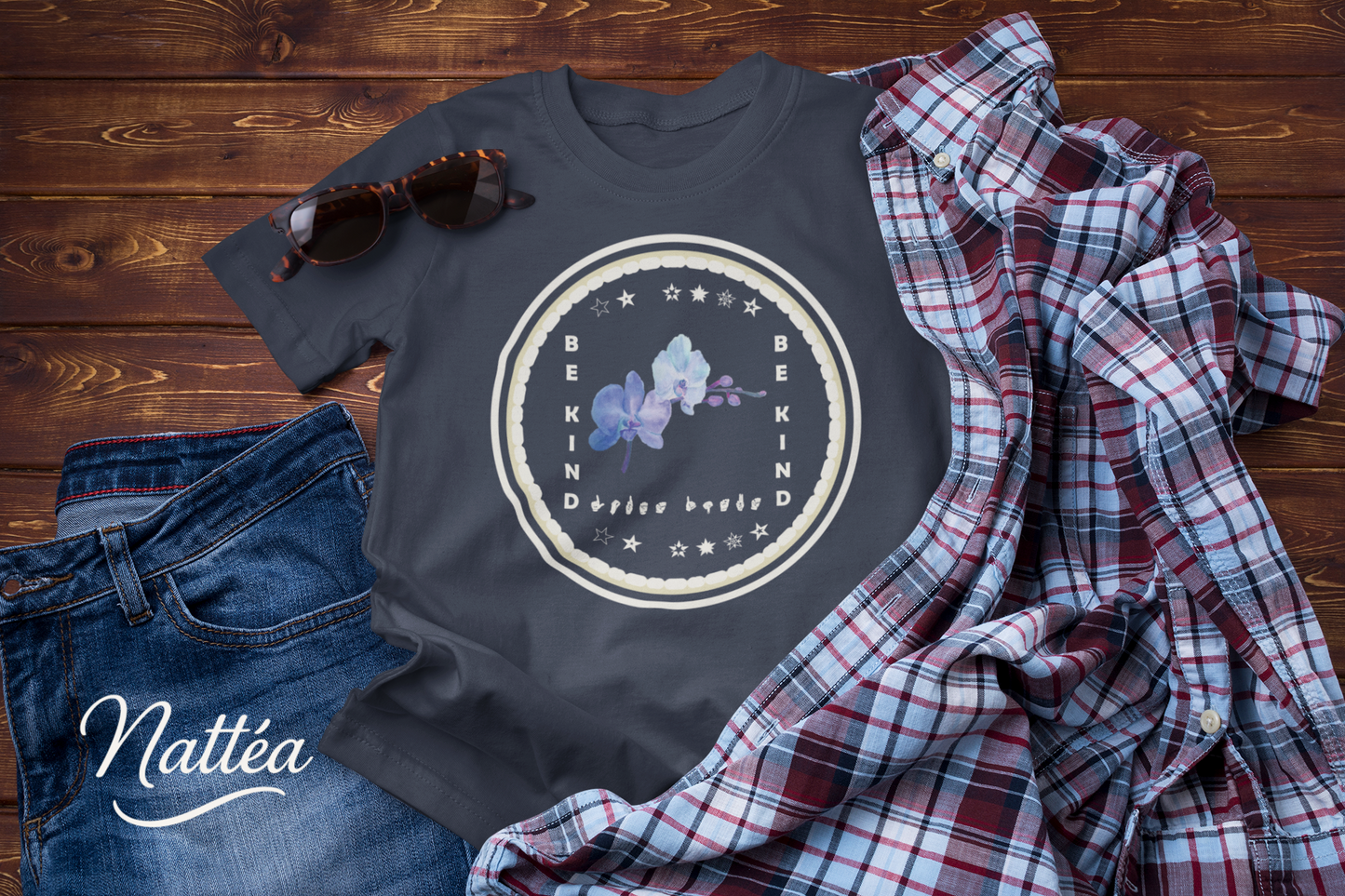 Be Kind ASL T-Shirt – Blue Orchid Design from Original Art