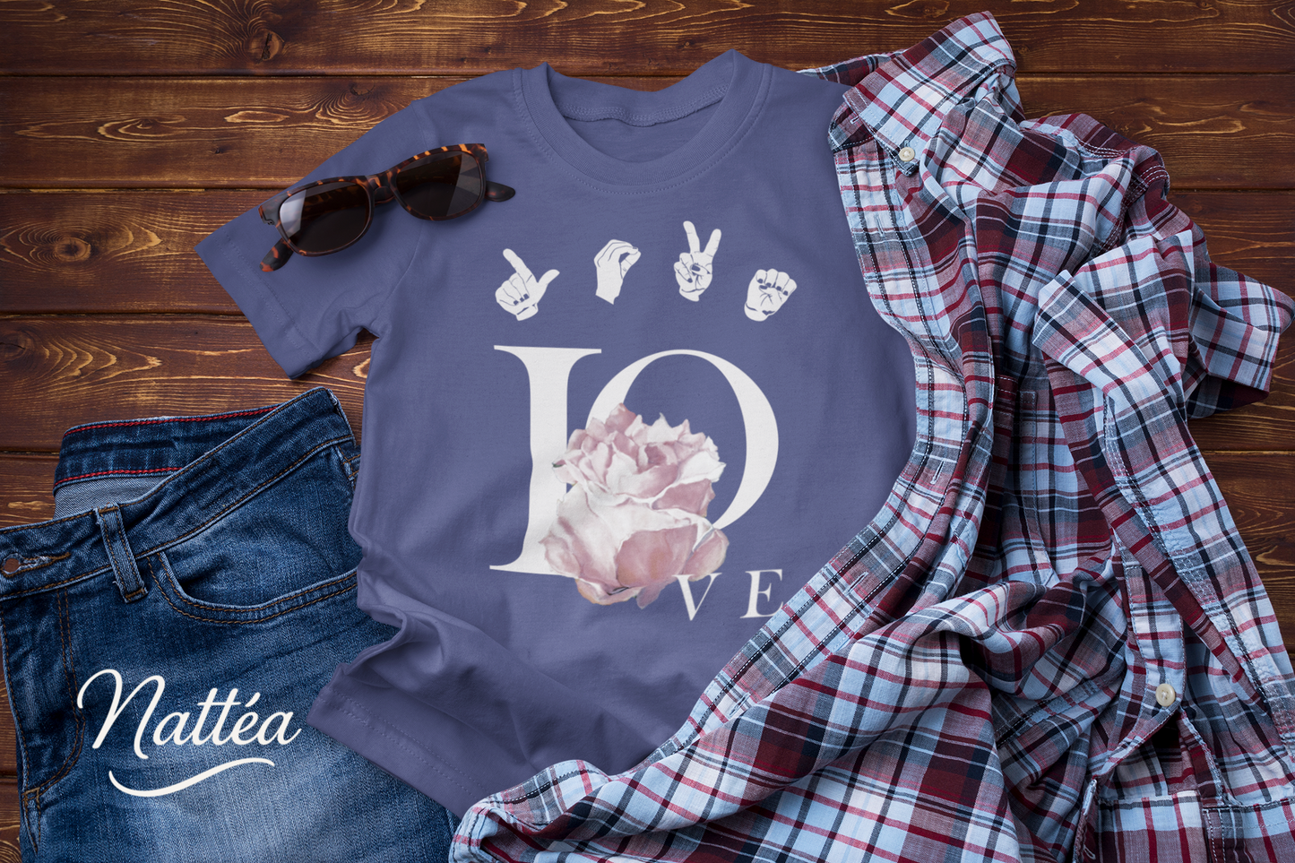 ASL Love and Rose Art T-Shirt – Inspired by Original Oil Painting