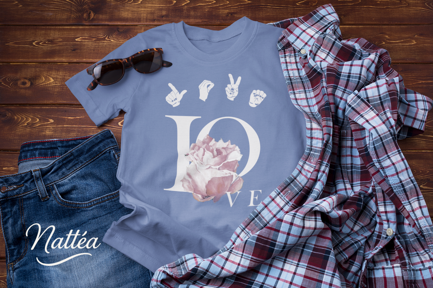 ASL Love and Rose Art T-Shirt – Inspired by Original Oil Painting