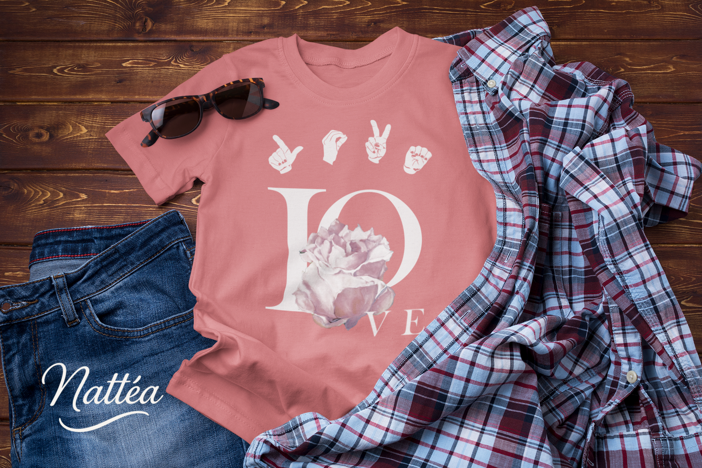 ASL Love and Rose Art T-Shirt – Inspired by Original Oil Painting