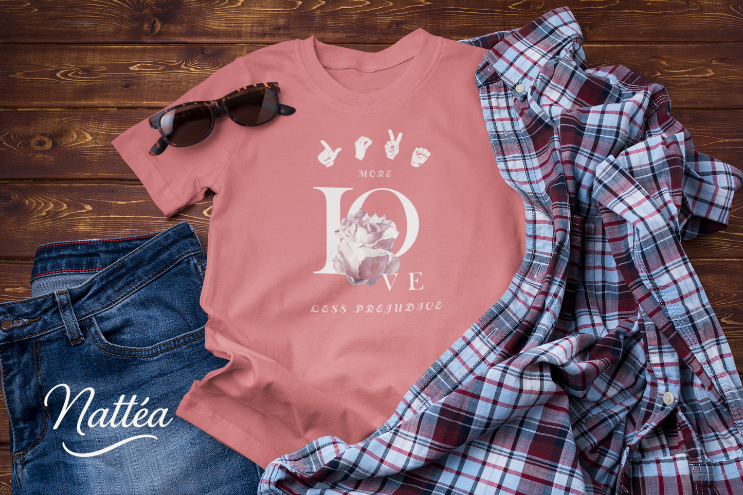 ASL Style More Love less prejudice Rose Art Tee – Inspired by Original Oil Painting