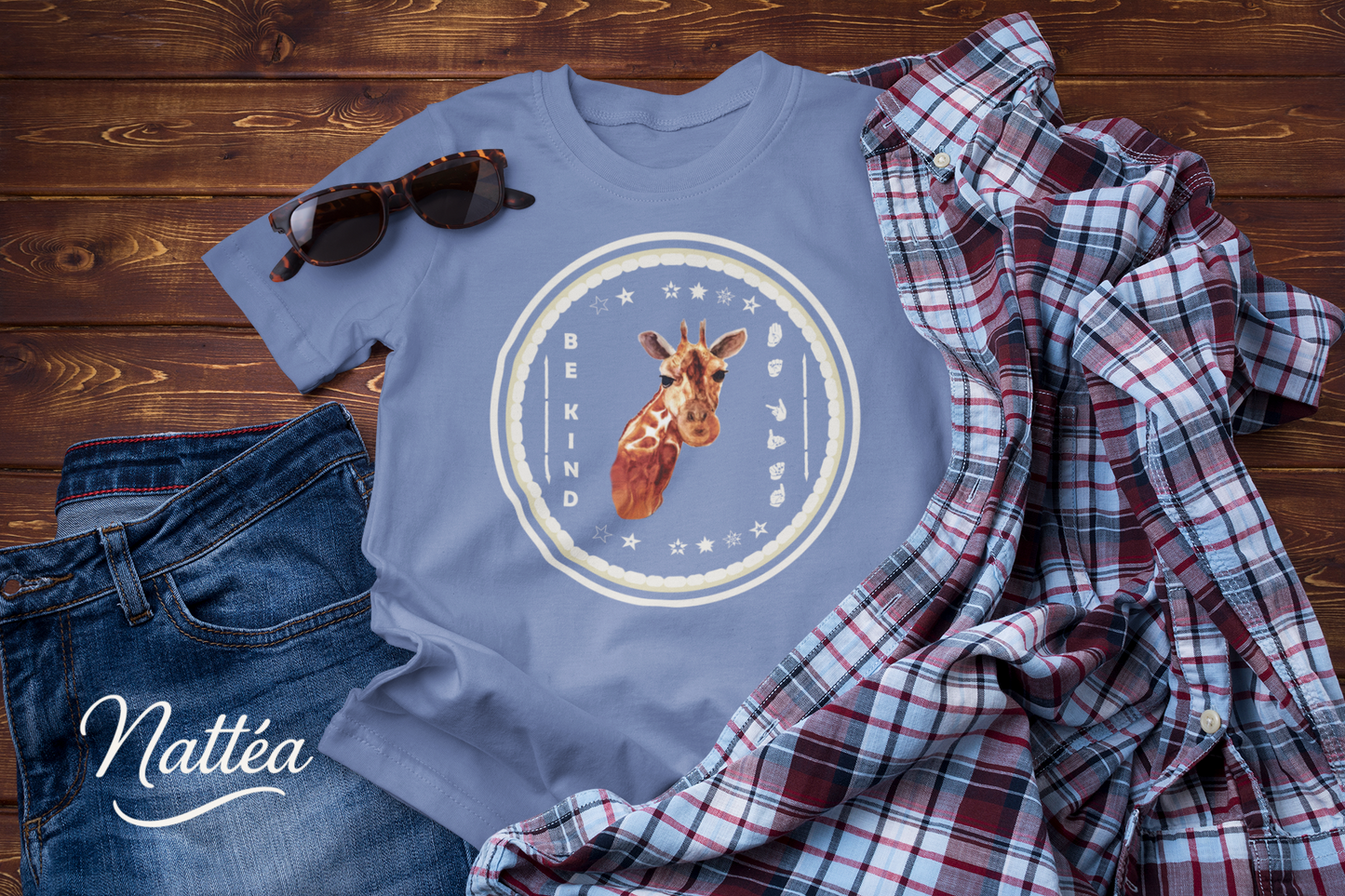 Be Kind ASL T-Shirt – Giraffe Design from Original Watercolor Painting
