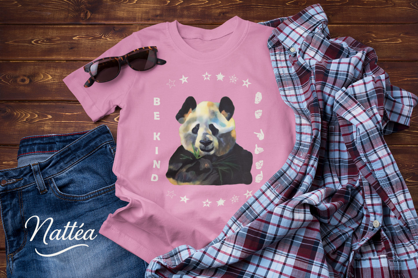 Be Kind ASL T-Shirt – Panda Design from Original Oil Painting