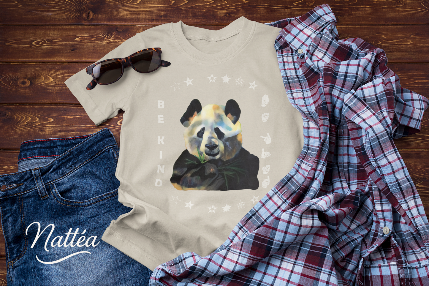 Be Kind ASL T-Shirt – Panda Design from Original Oil Painting