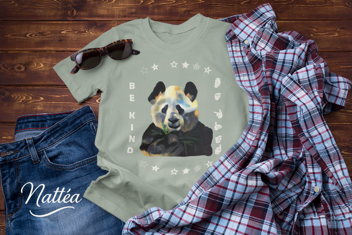 Be Kind ASL T-Shirt – Panda Design from Original Oil Painting