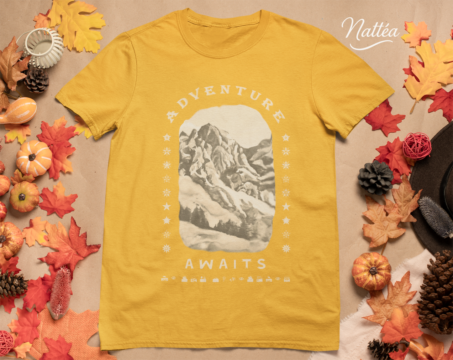 Adventure Awaits T-Shirt – Vintage Mountain Scene from Oil Painting