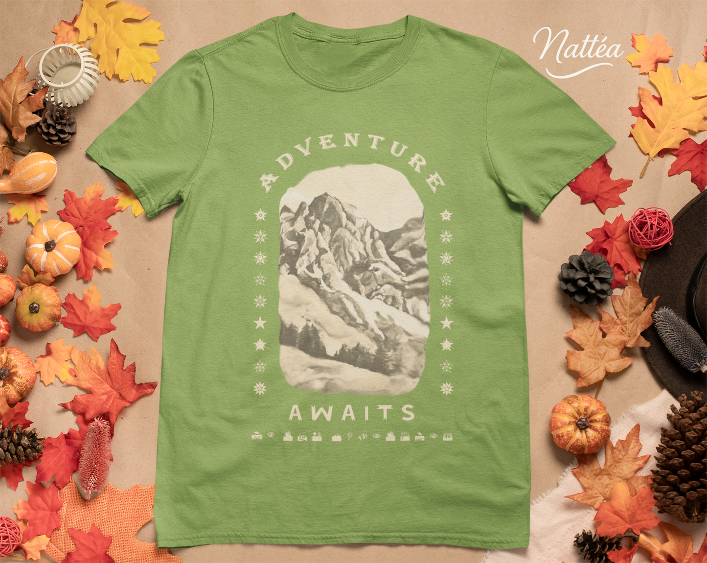 Adventure Awaits T-Shirt – Vintage Mountain Scene from Oil Painting